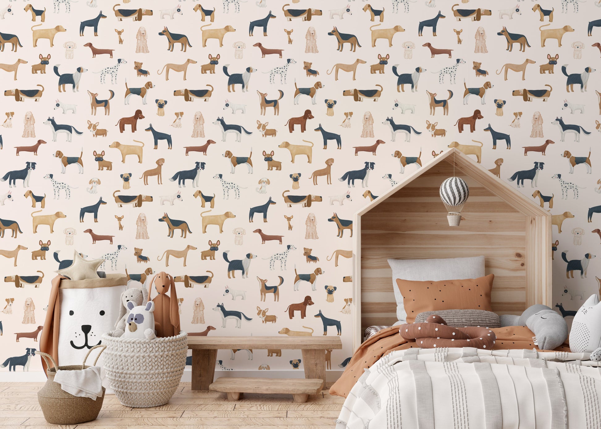 Adorable kids room dog pattern wallpaper
