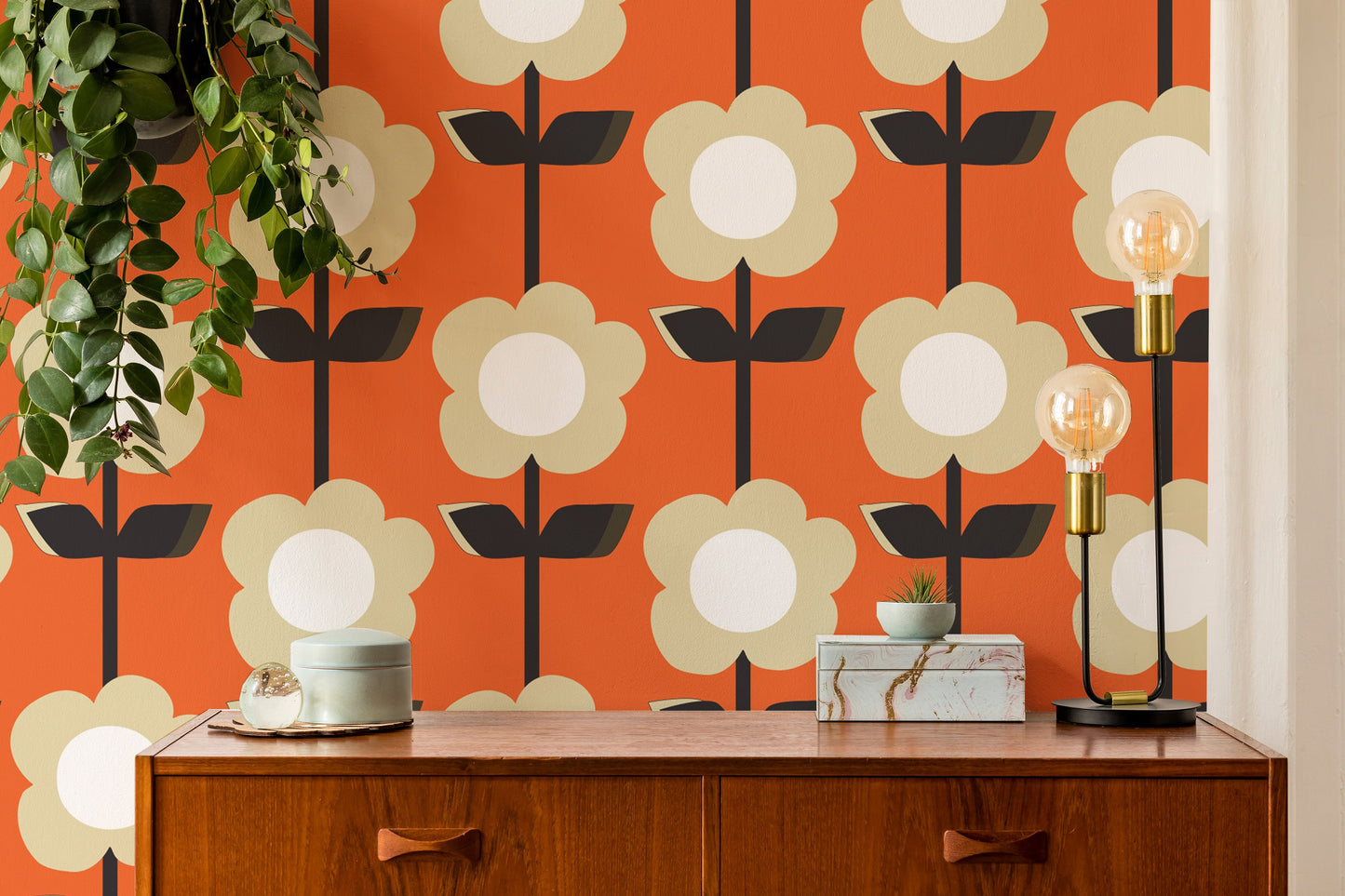 Retro Flower Orange Wallpaper for vintage walls