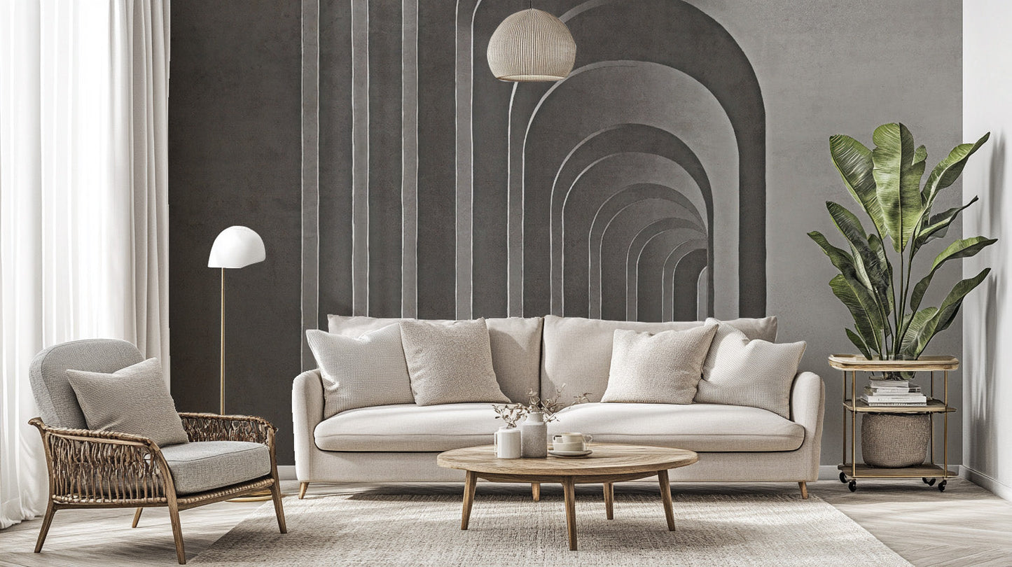 Architectural adorned arch panorama mural for refined interiors.
