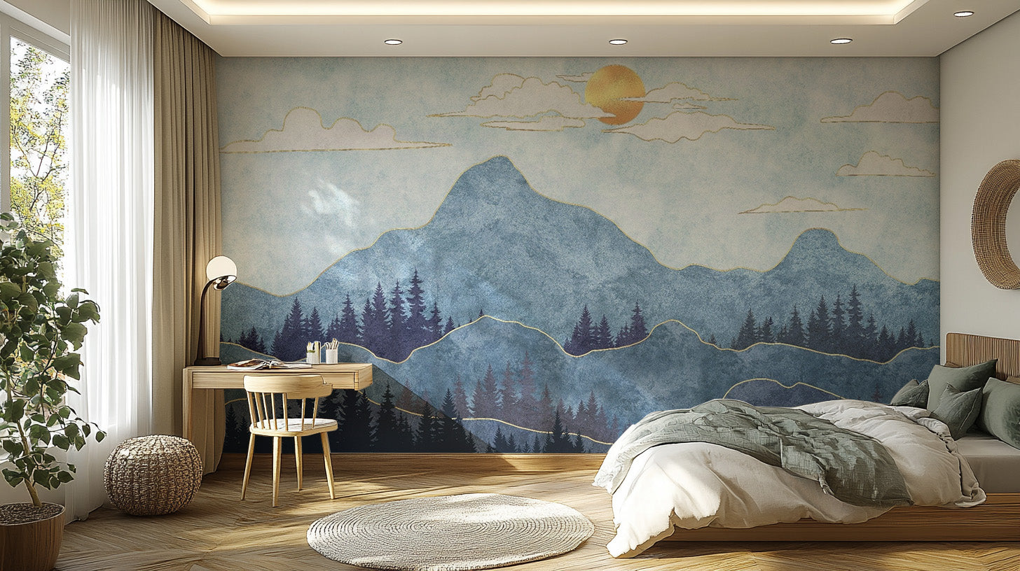 Watercolor Blue Mountain Wallpaper Murals - Giffywalls