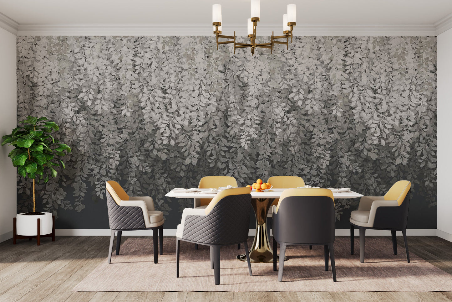 Modern grey botanical mural design
