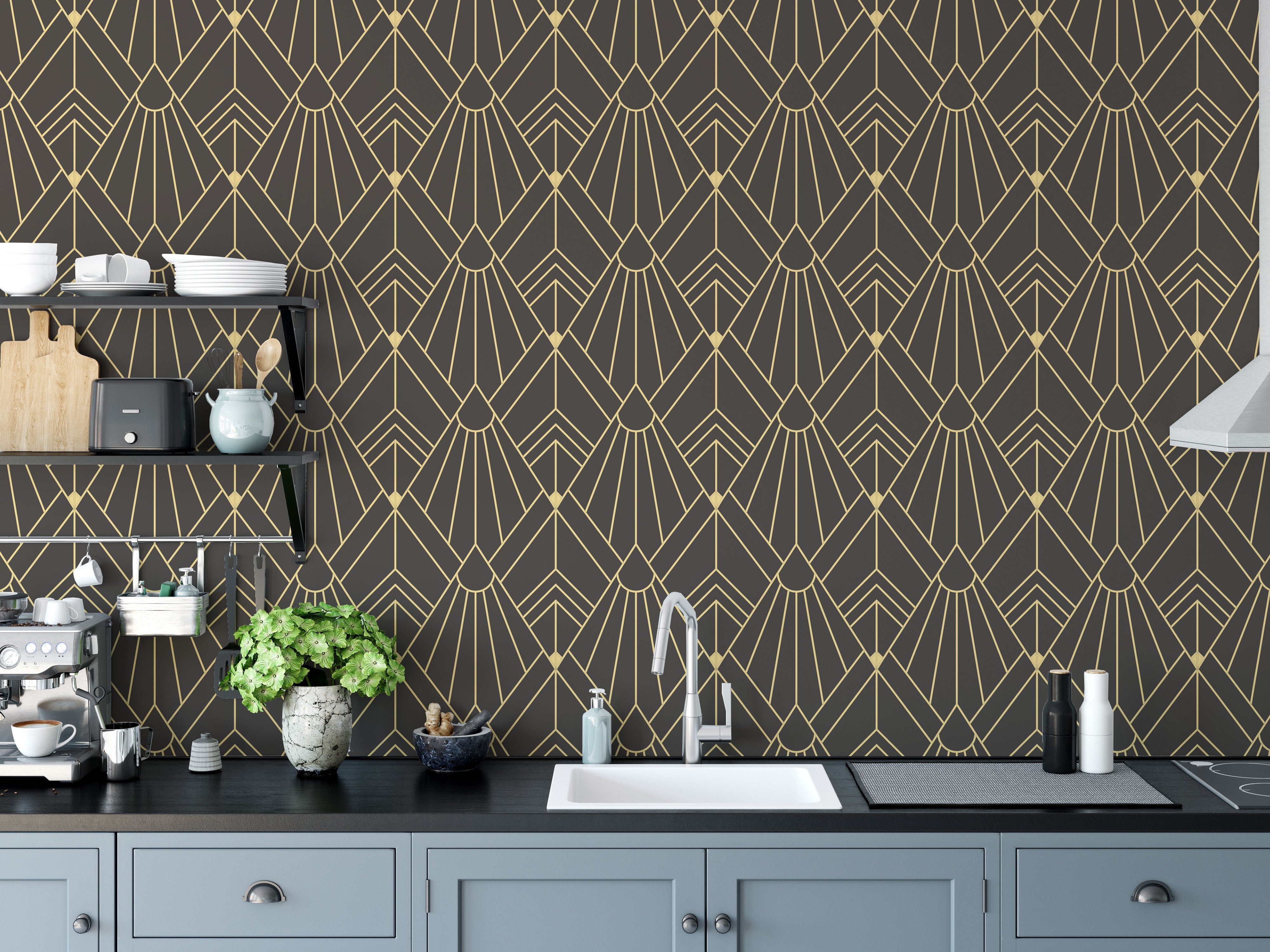 Abstract art deco gold wallpaper pattern