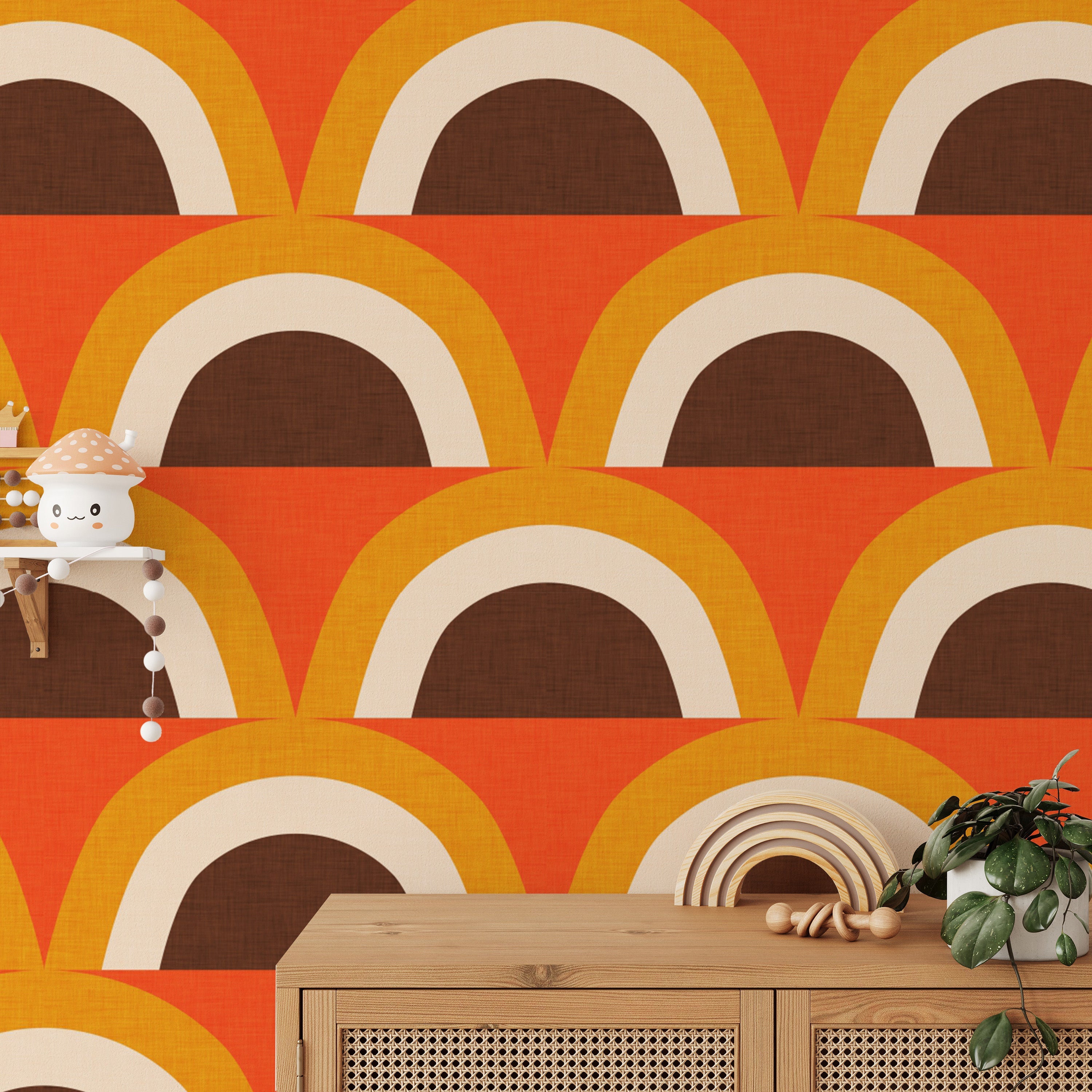 Retro-inspired Arch Wallpaper in orange hues
