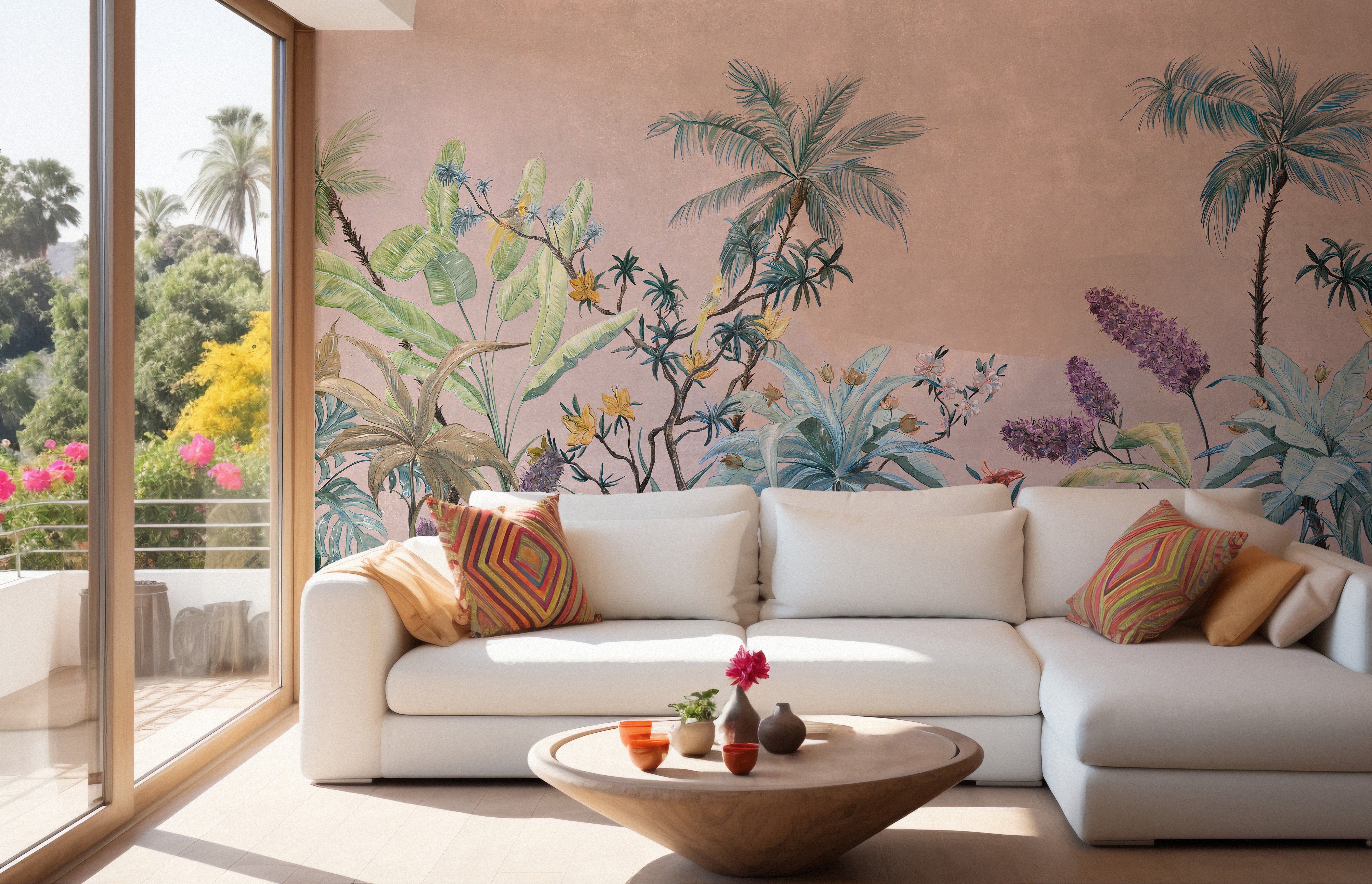 Colorful boho flowers mural for interiors