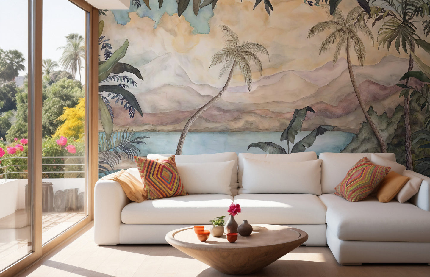 Artistic tropical vegetation wall mural art
