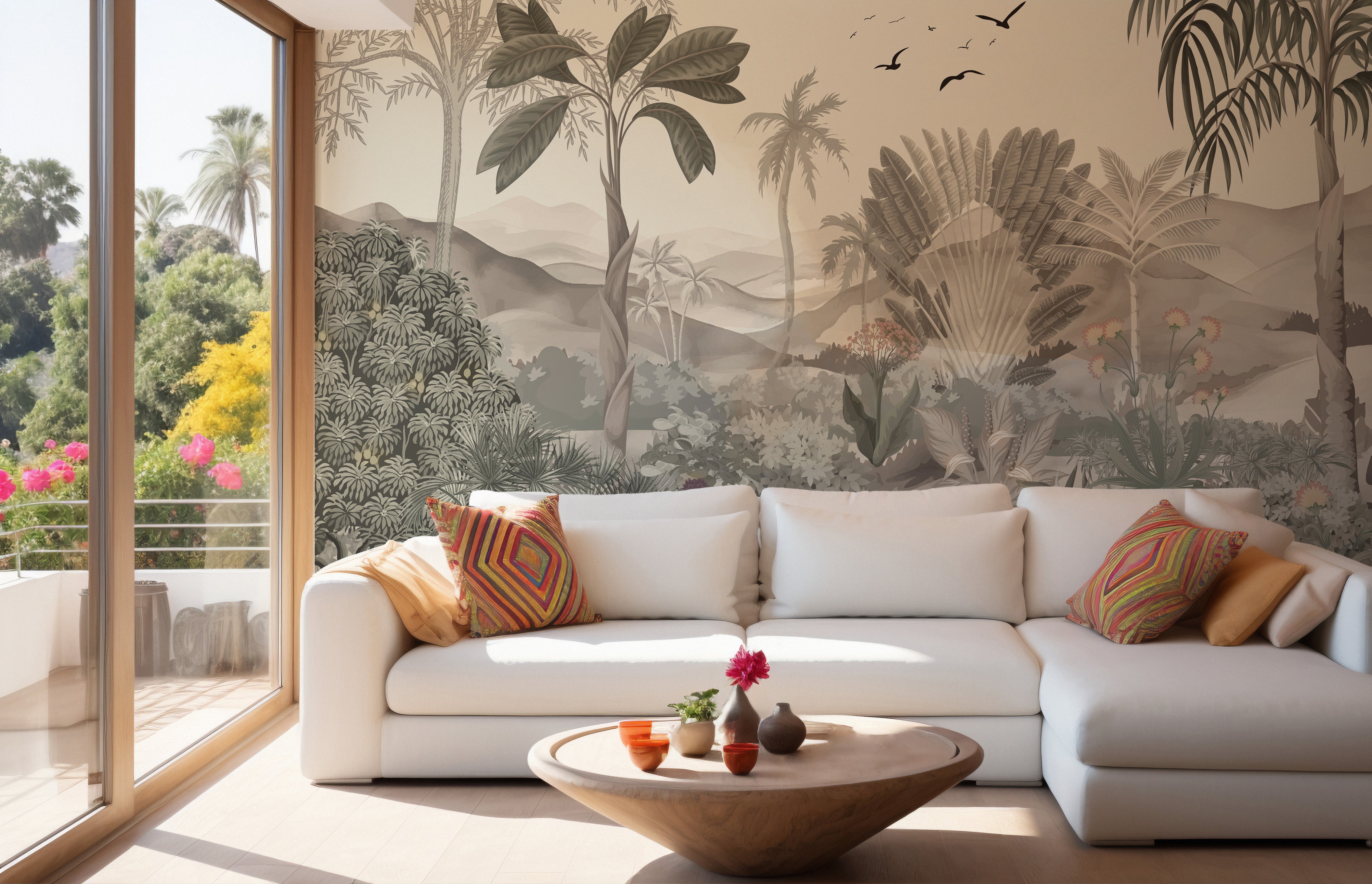 Lush green tropical forest wallpaper mural
