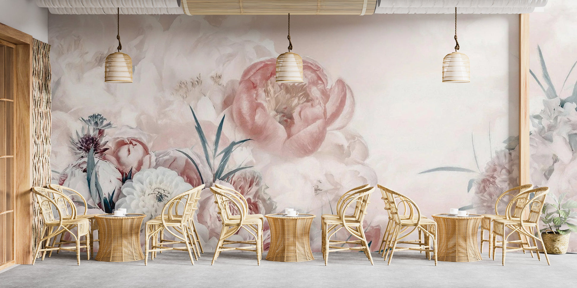 Charming pink and white flower wall mural