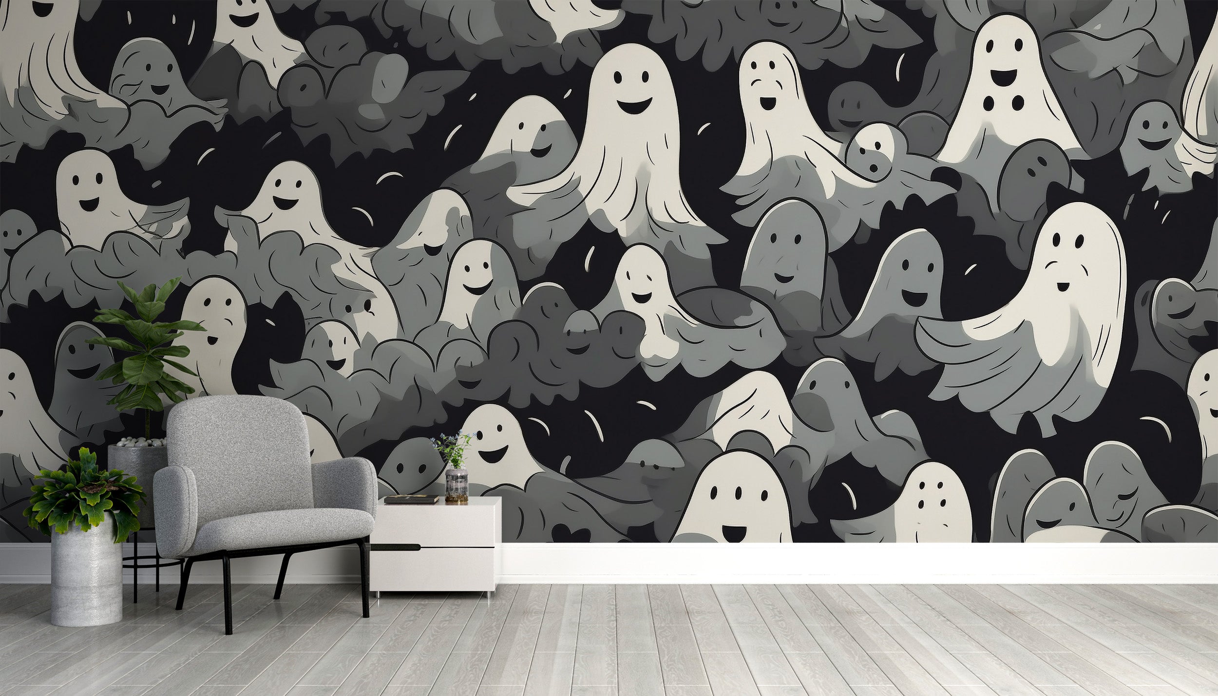 Black and White Ghosts Halloween Wallpaper - Giffywalls