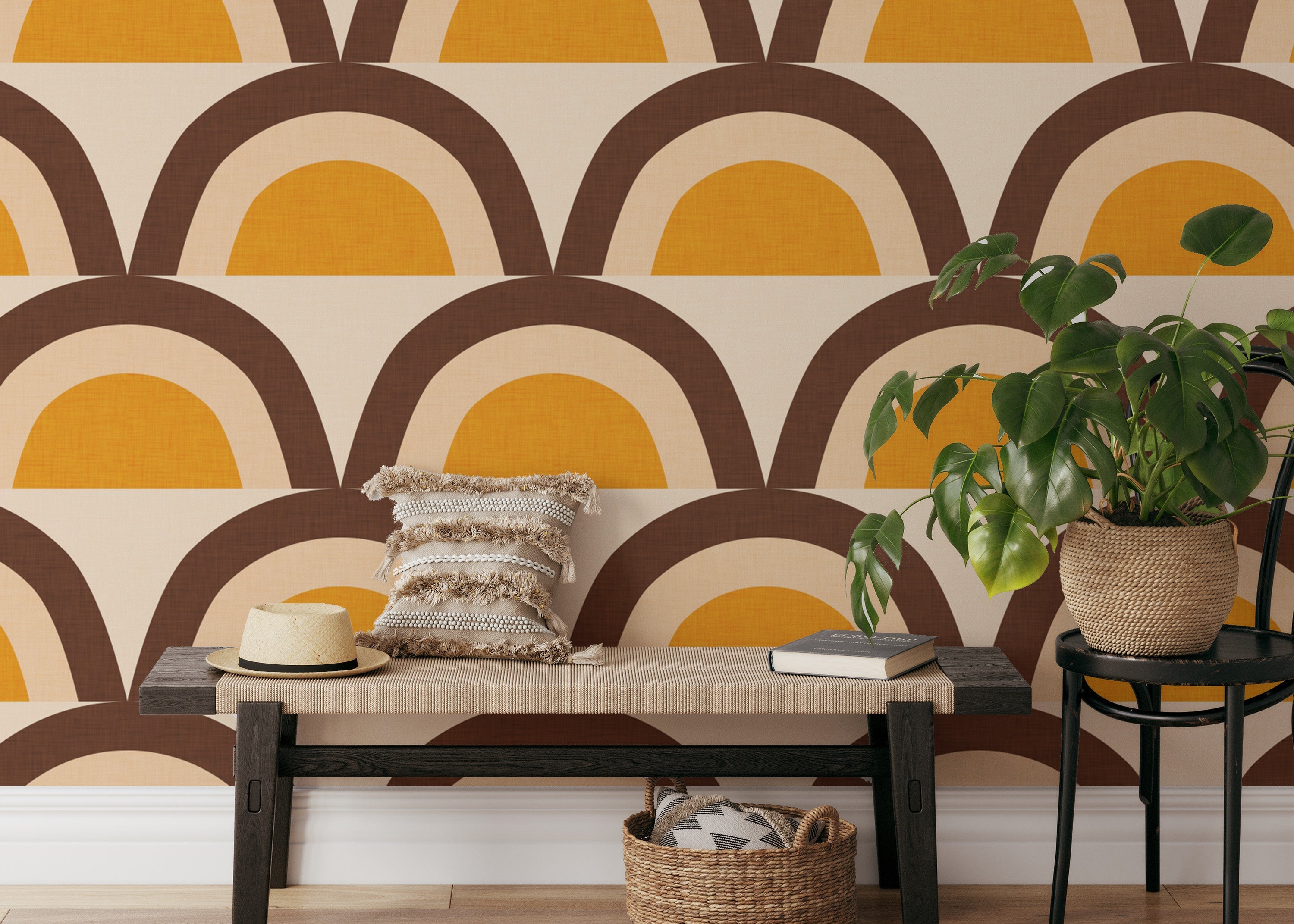 Warm retro tones in a modern arch wallpaper
