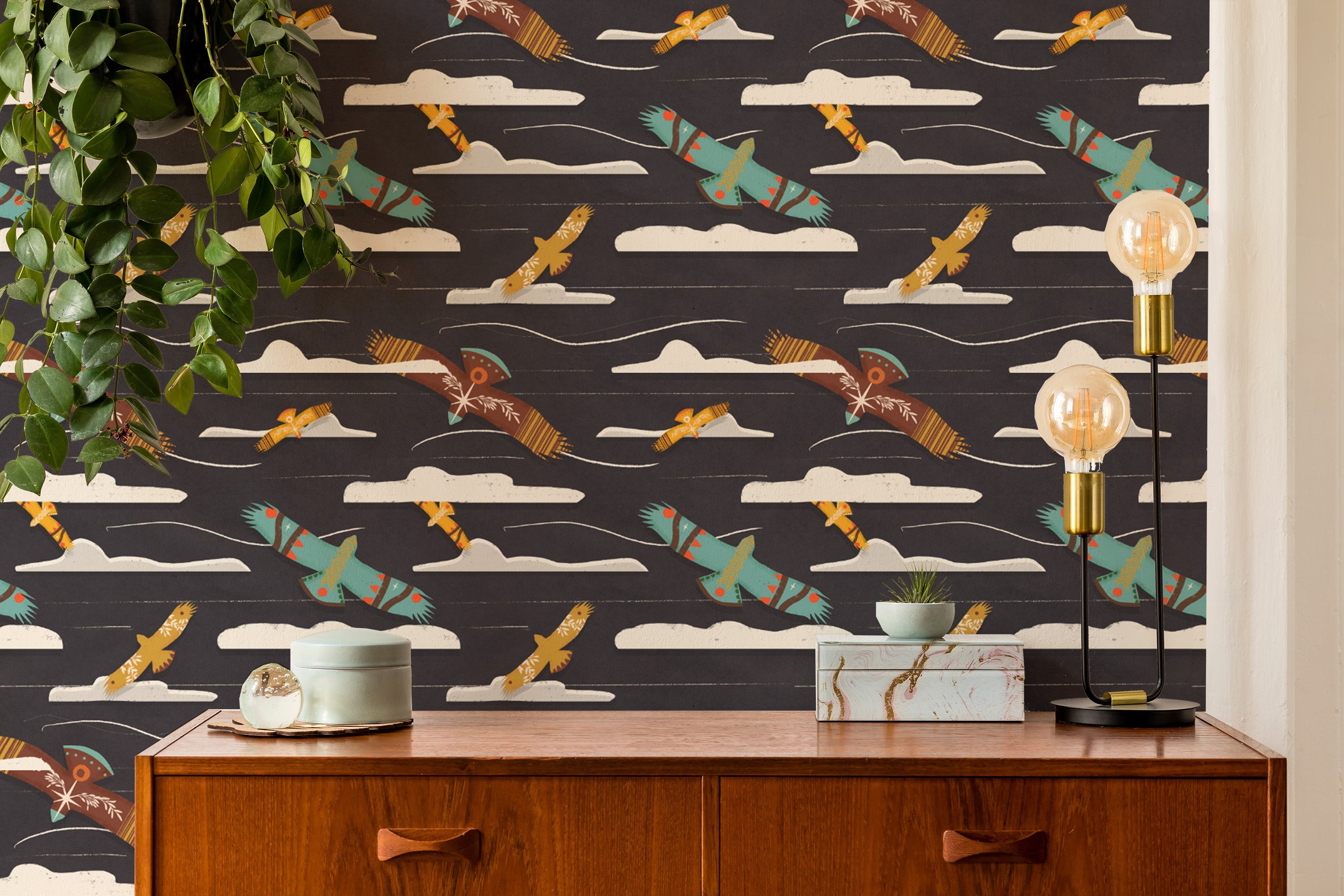 Charcoal wallpaper featuring birds of prey
