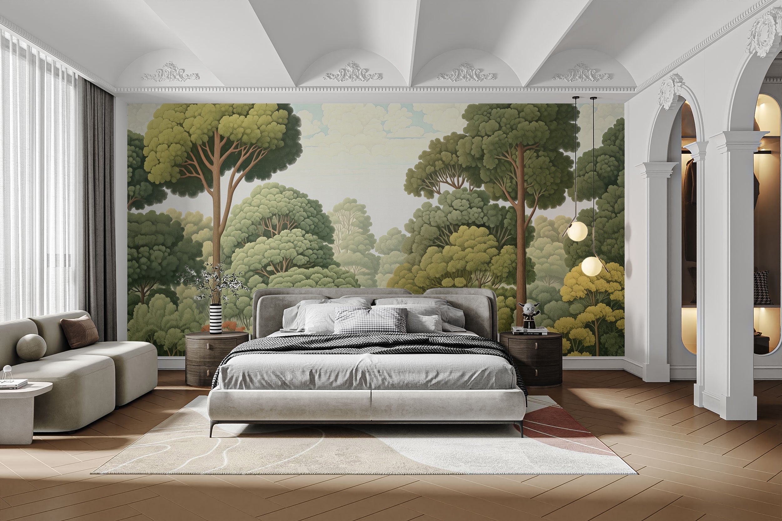 Green Natural Woodcut Forest Wallpaper - Giffywalls