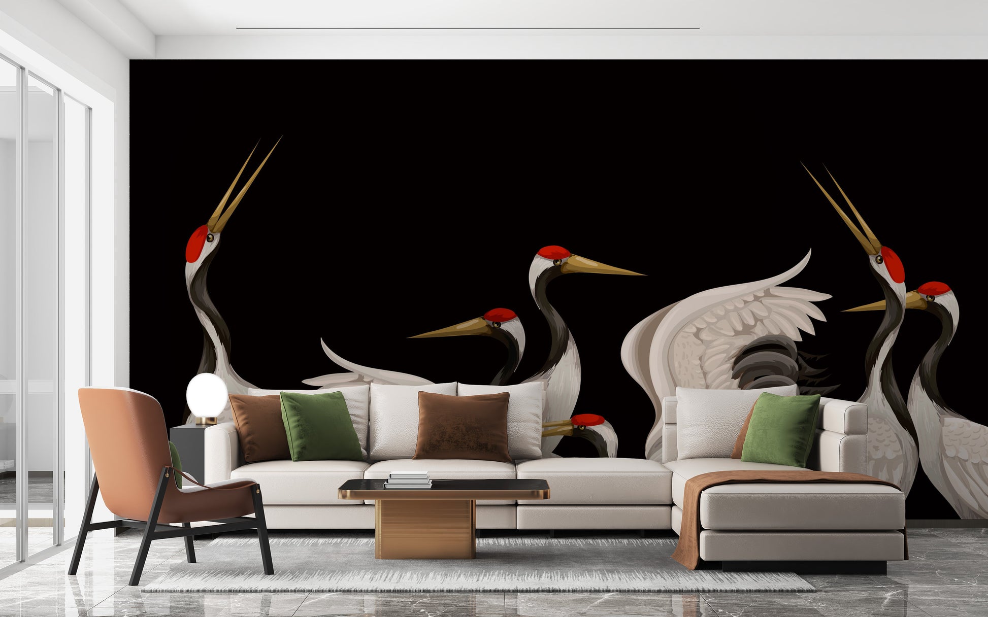 Japanese White Cranes Oriental Wallpaper Murals - Giffywalls