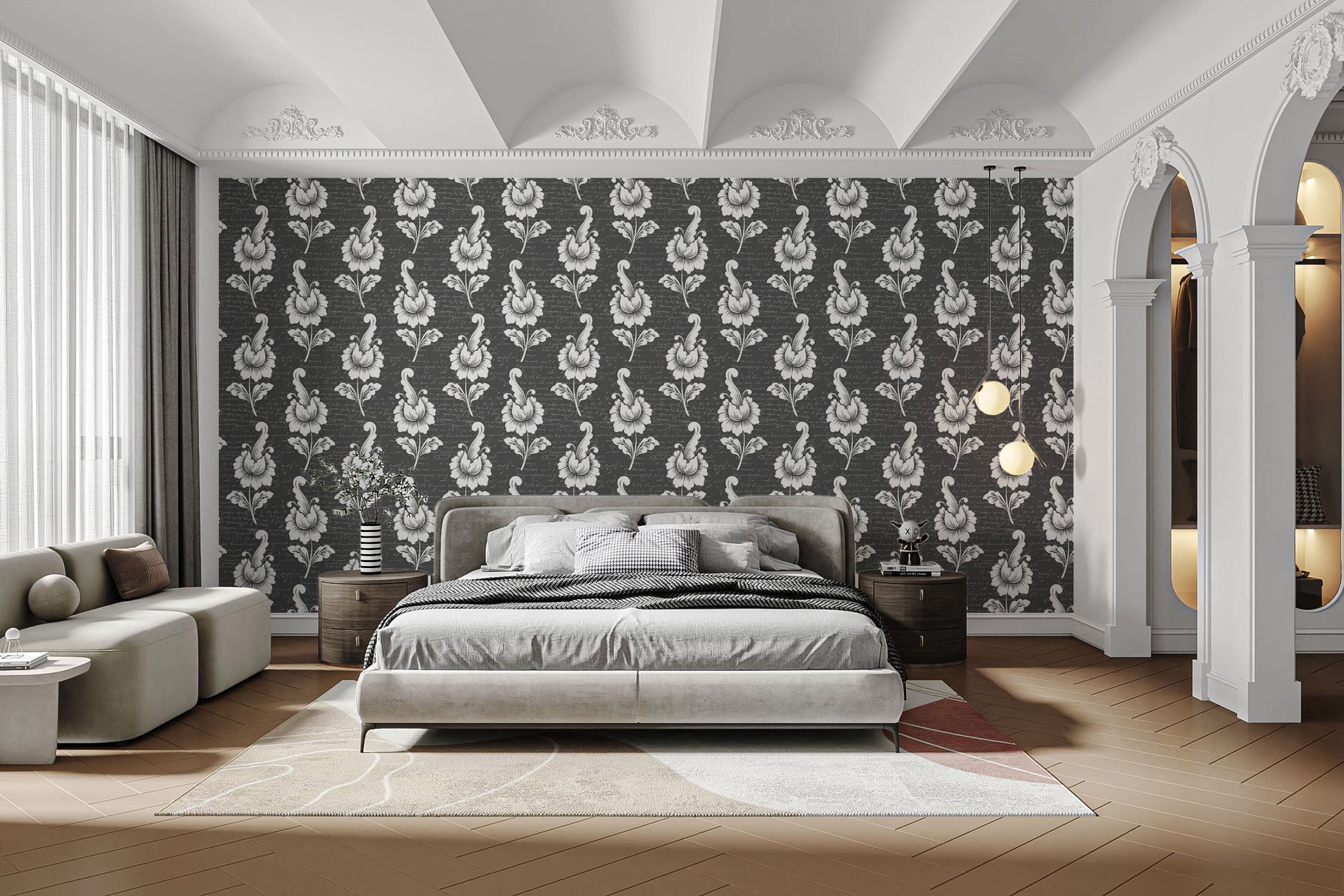 Black Damask Wallpaper for Elegant Interiors
