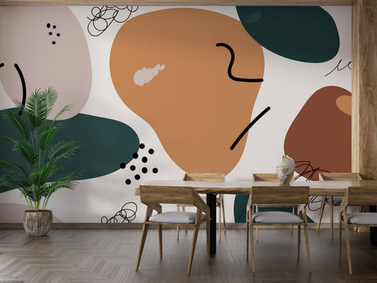 Muted brown abstract shapes wallpaper art