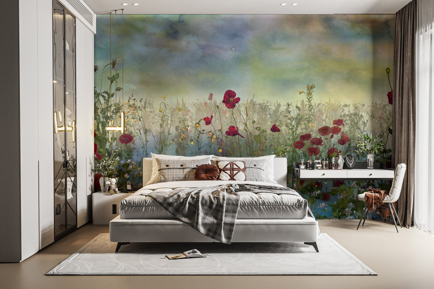 Azure Petal Panorama Poppy Blue Flower Wall Mural - Giffywalls