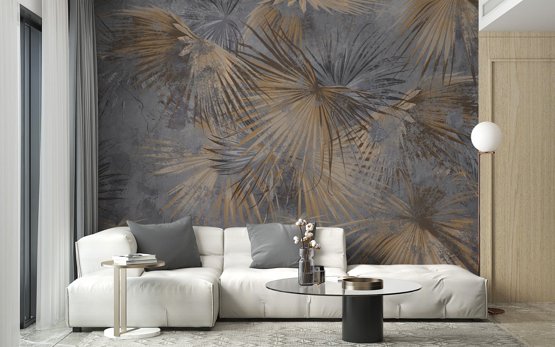 Golden Frond Elegance Wall Mural - Giffywalls