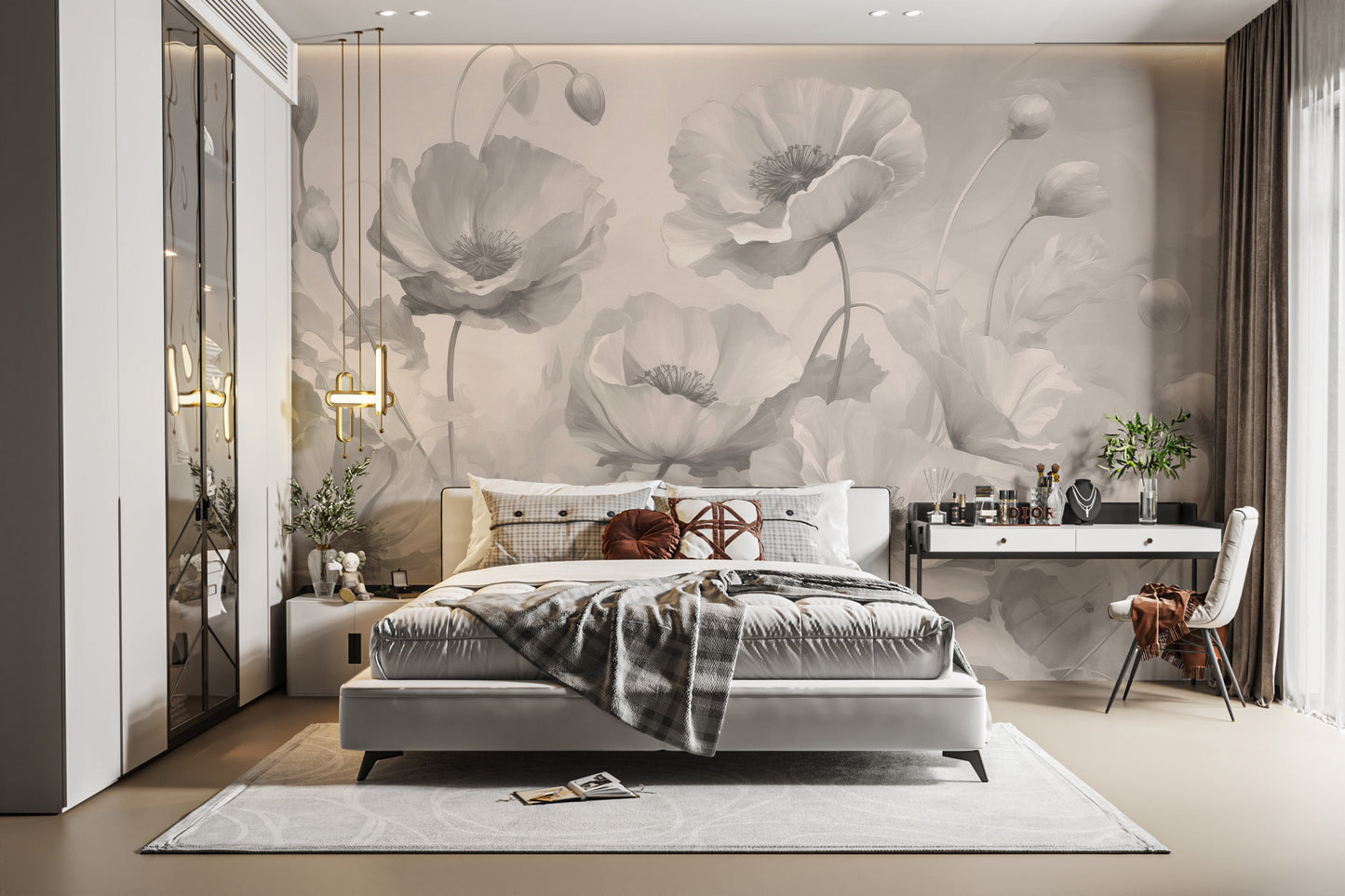 Grey Floral Peel and Stick Wallpaper - Giffywalls