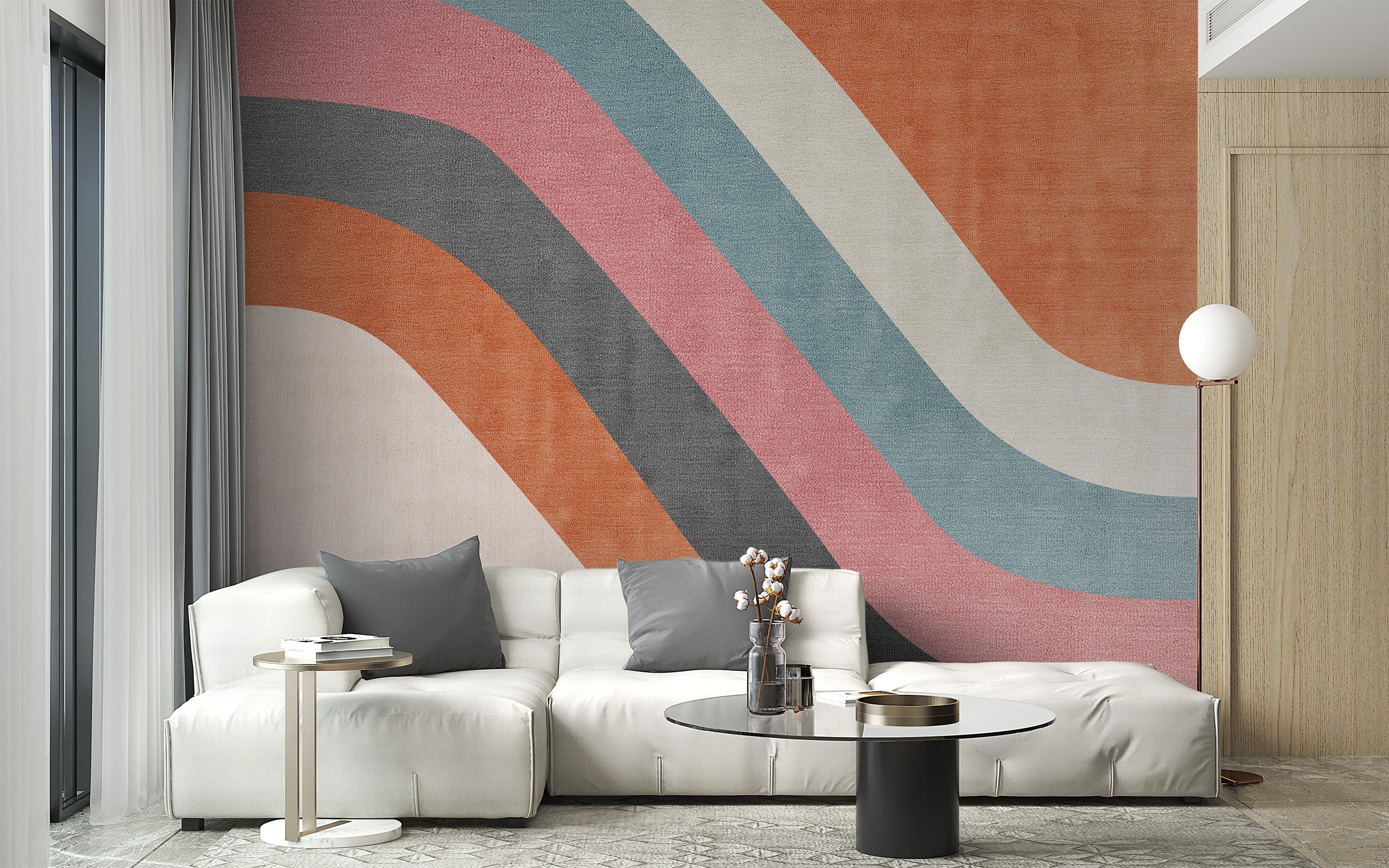 Modern wave wallpaper in warm tones