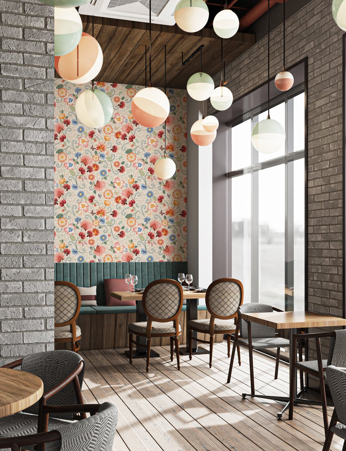 Chic floral mosaic wallpaper for interiors