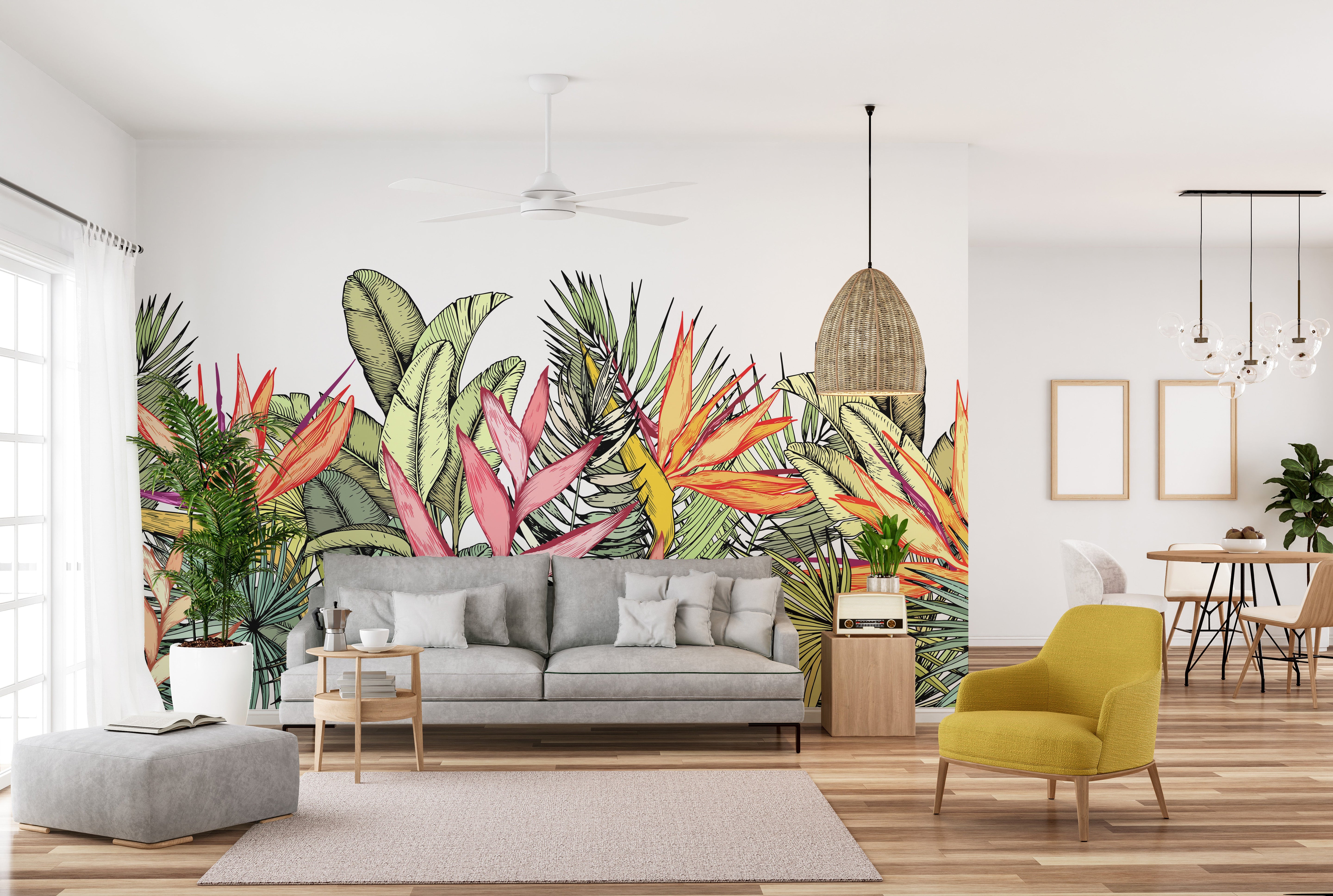 Colorful tropical palm leaves wallpaper art