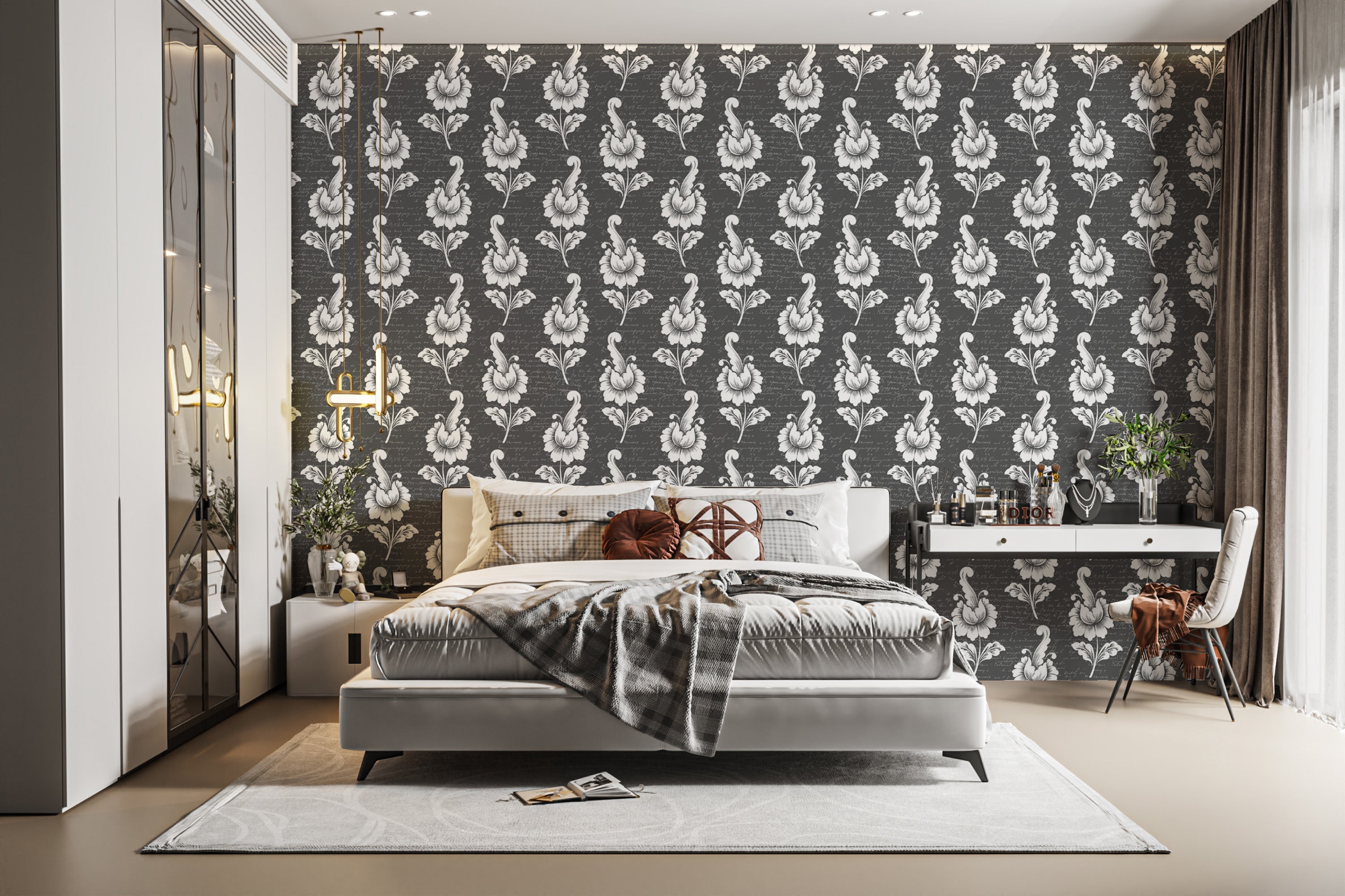 Stylish Black Damask Wall Covering
