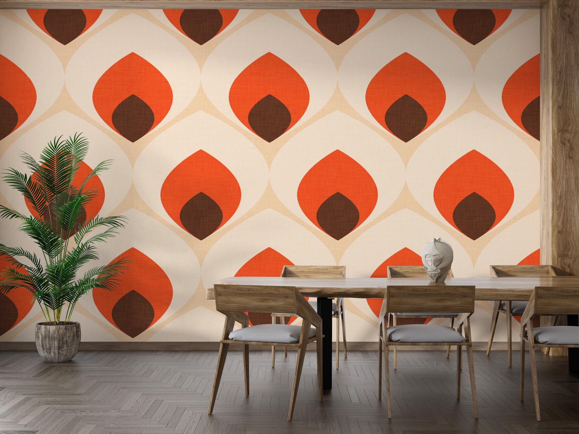 Bold vintage-inspired ogee pattern mural
