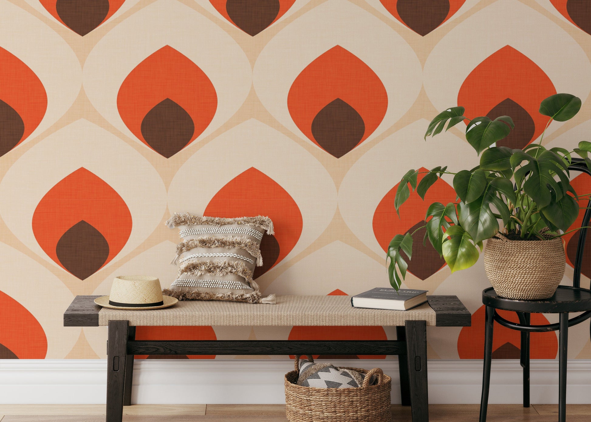 Geometric mural featuring classic ogee shapes
