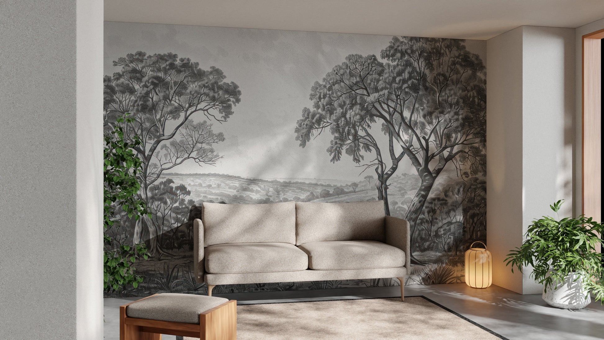 Black & White Fog Covering Trees Forest Wallpaper Mural - Giffywalls