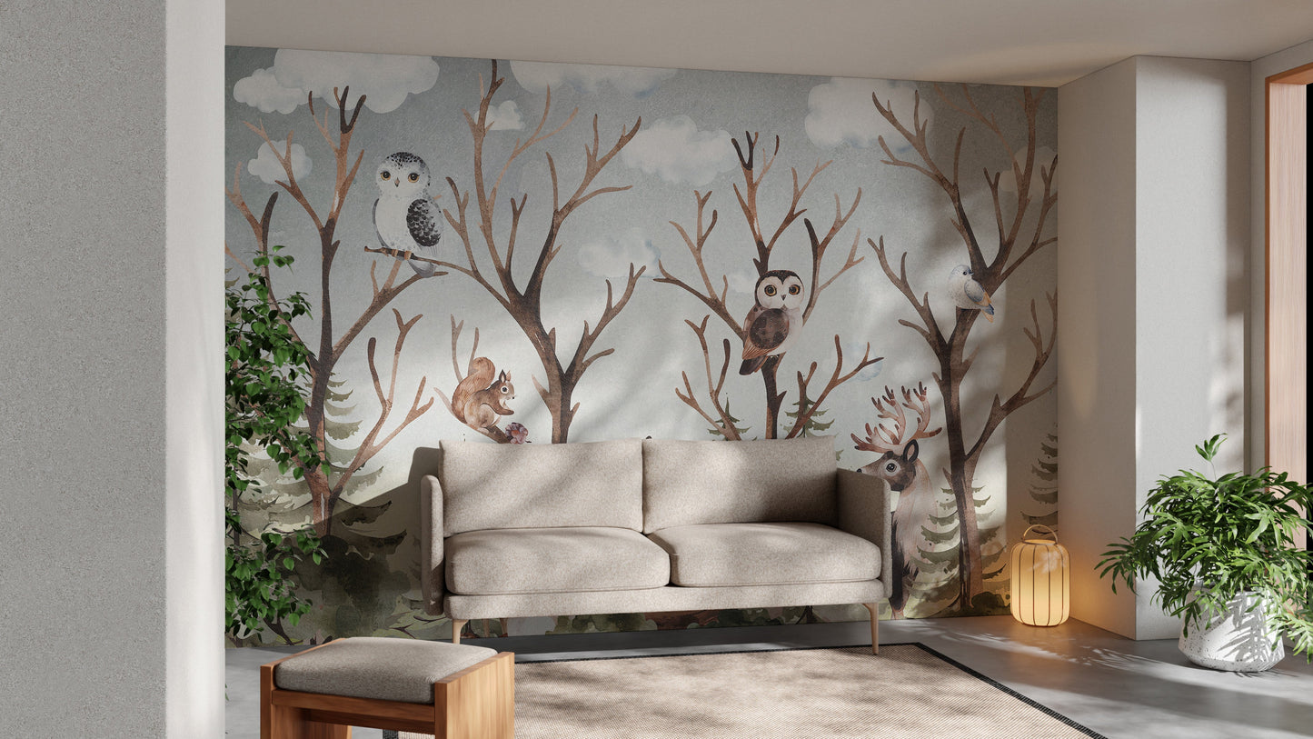 Forest Fall Kids Room Wallpaper Mural - Giffywalls