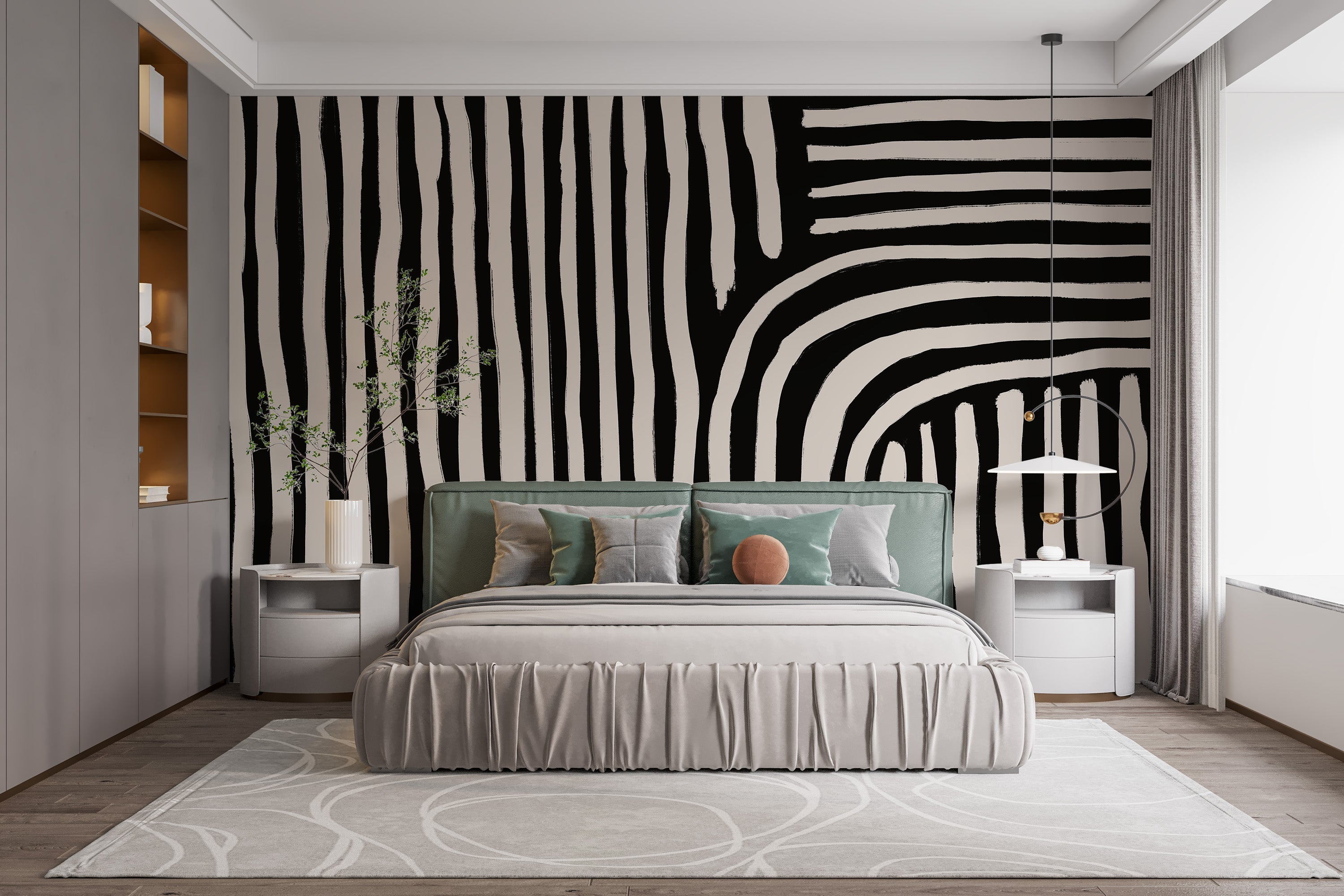 Unique black and white striped design wallpaper