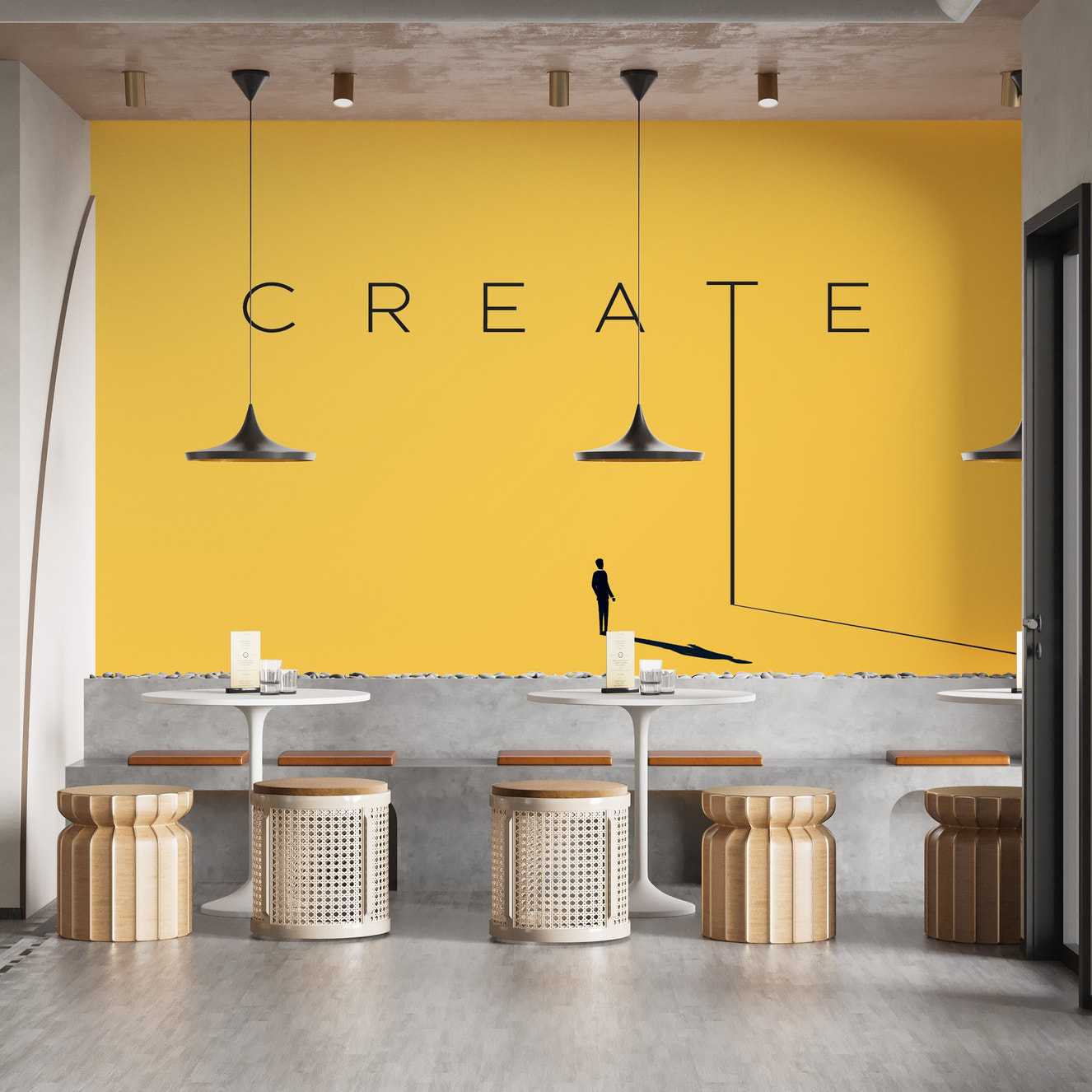 Yellow mural wallpaper with create text
