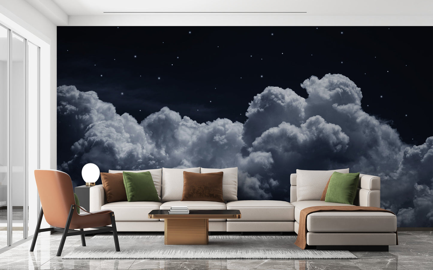 Starry night sky and clouds wallpaper design
