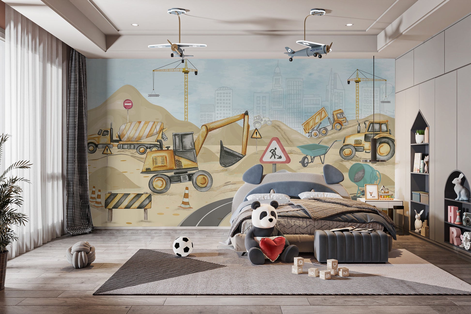 Fun construction site wallpaper for kids
