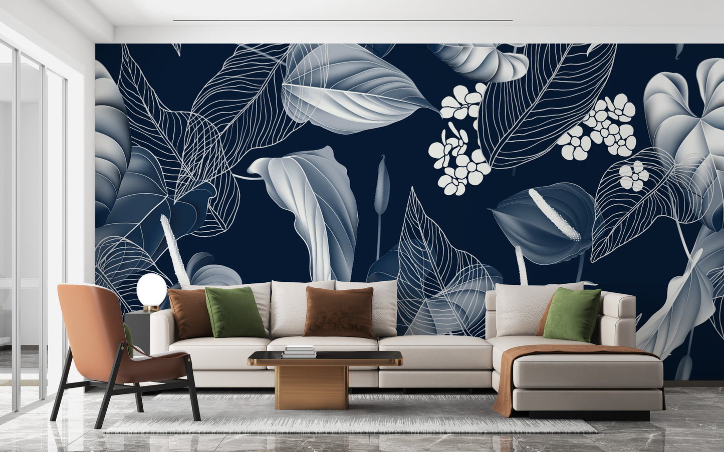 Dark Blue Anthurium & Blue Leaves Wallpaper - Giffywalls