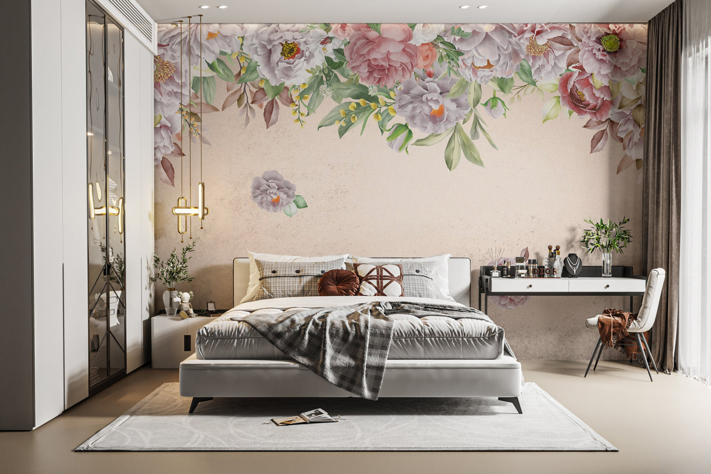 Stylish Blush Peony Paradise Mural for walls