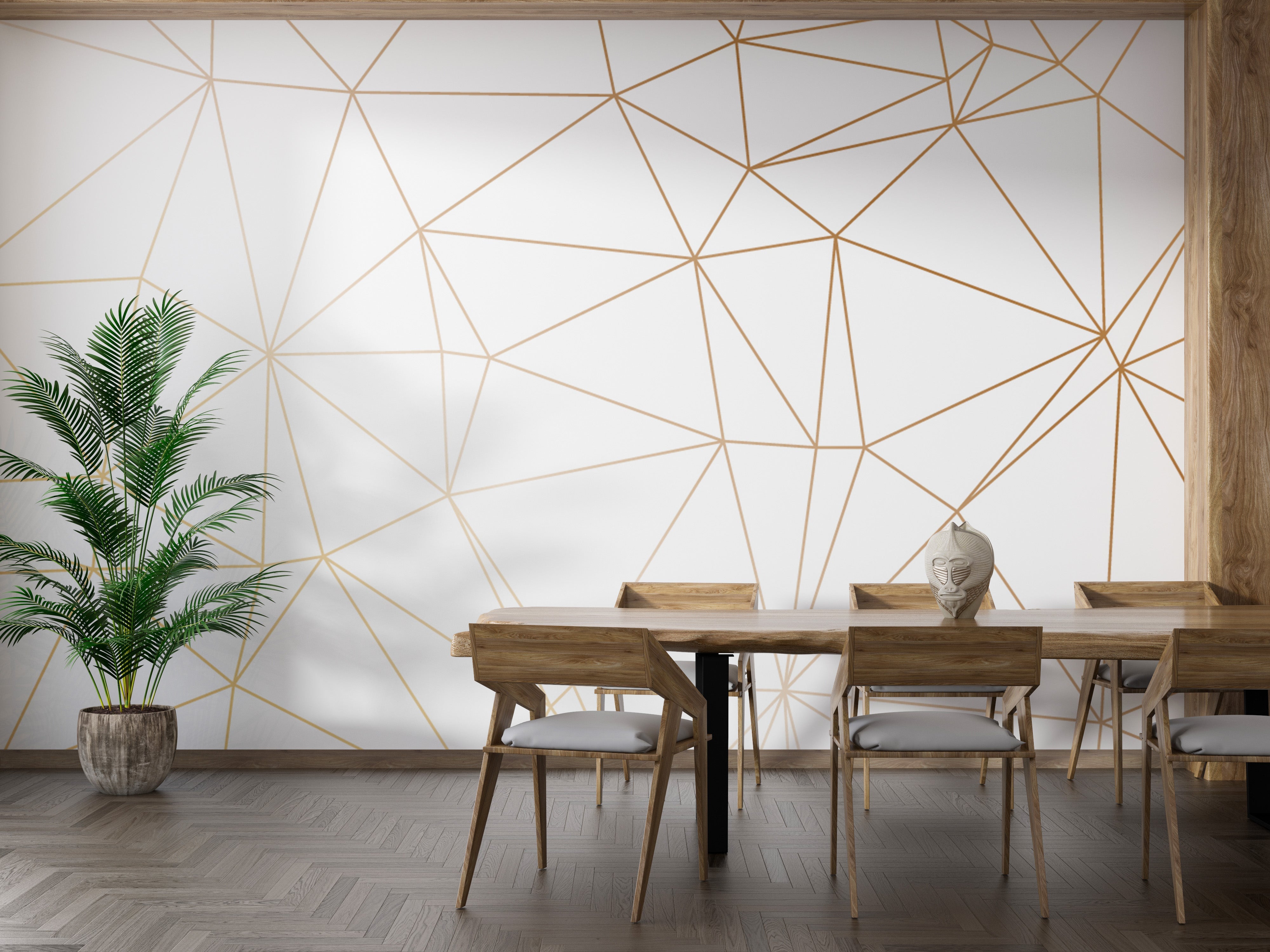 Gold Polygonal Strip Geometric Wallpaper Murals - Giffywalls