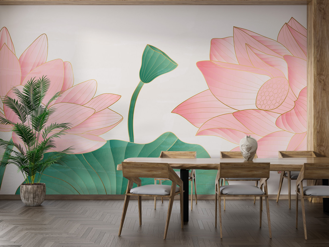 Pink and gold lotus flower wall mural
