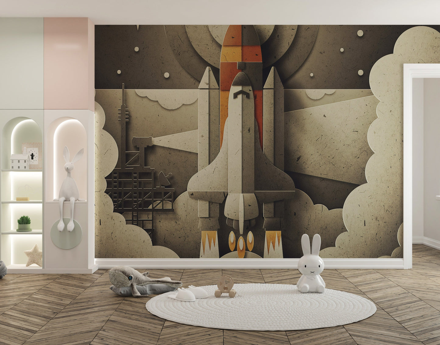 Retro Space Rocket Wallpaper for kids - Giffywalls