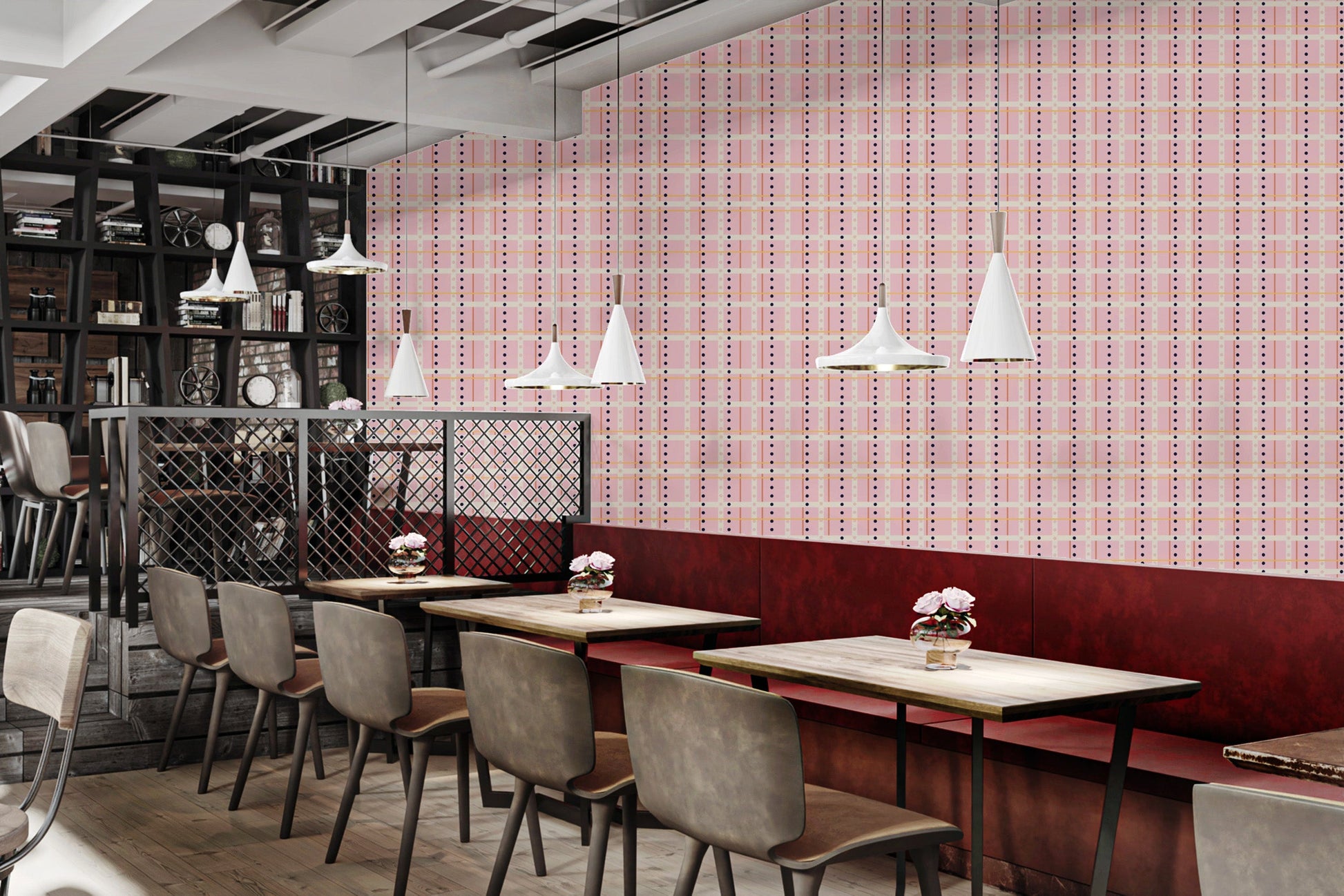 Elegant French pink wallpaper with checks