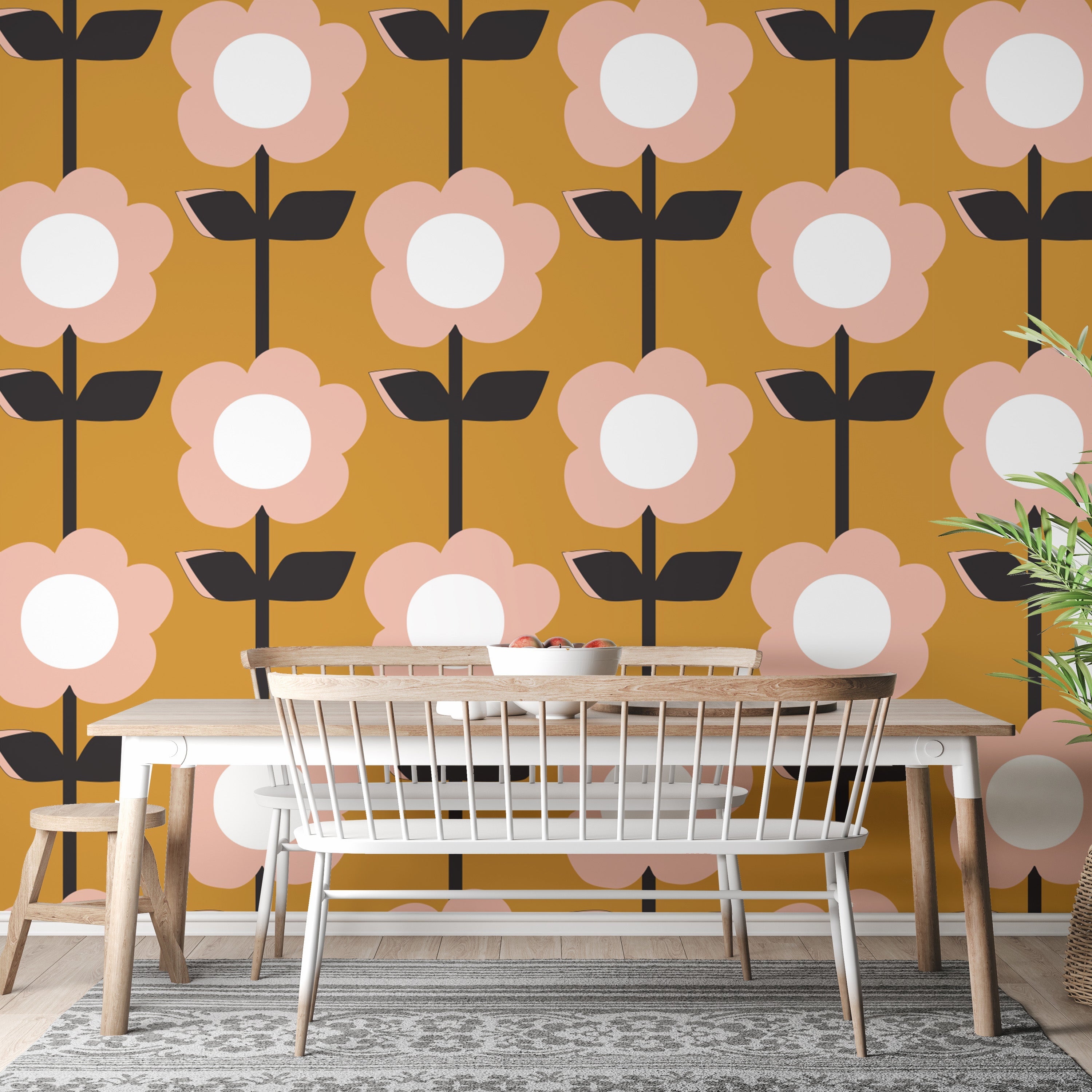 Artistic patterns in Flower Mustard Design Retro Wallpaper