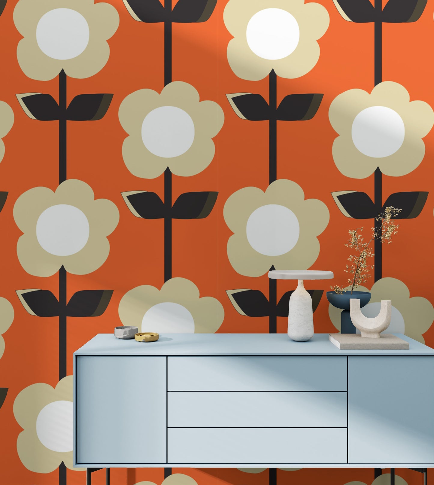 Retro Flower Orange Wallpaper with bold flower prints