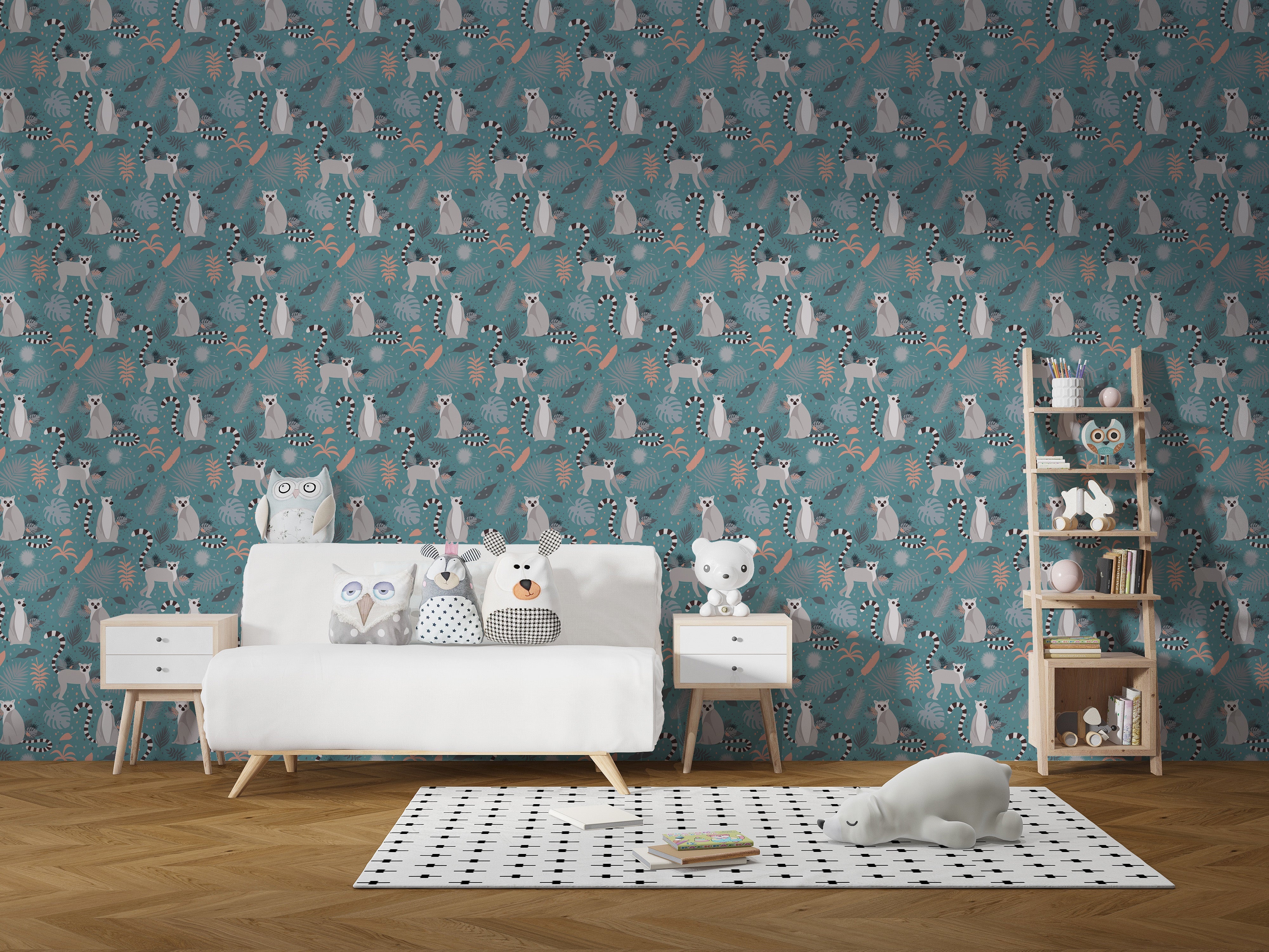 Exotic lemur-themed wallpaper design