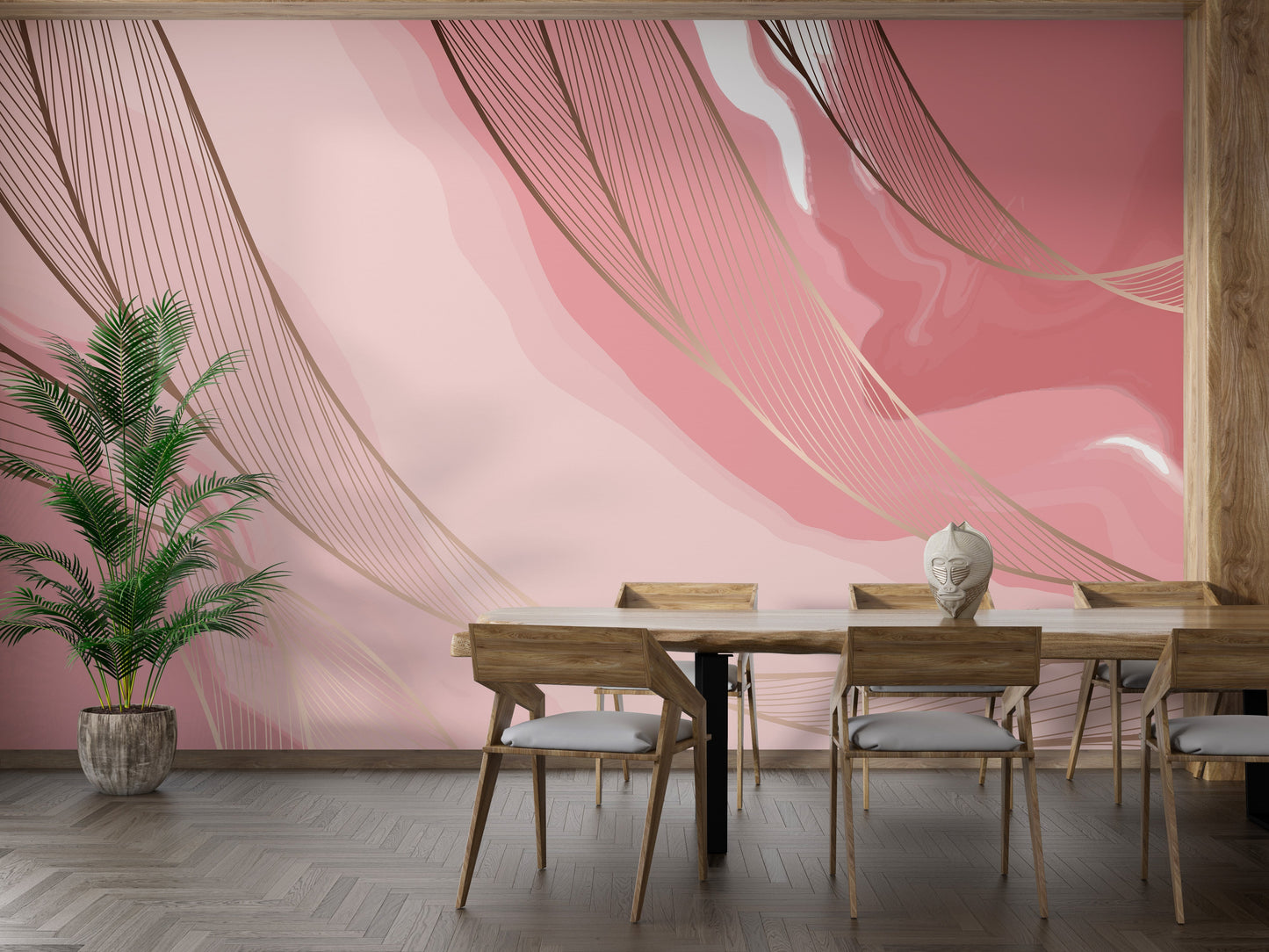 Luxurious pink gold marble mural design