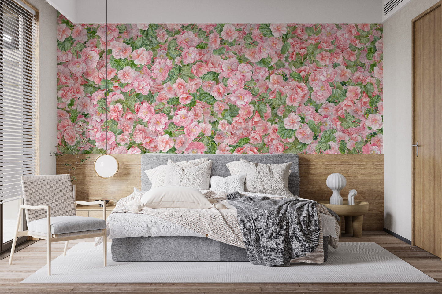 Pink begonia garden wallpaper design
