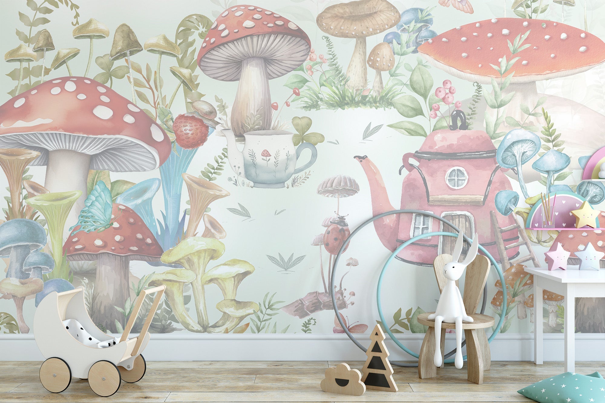 Whimsical Mushroom Garden Mural - Giffywalls