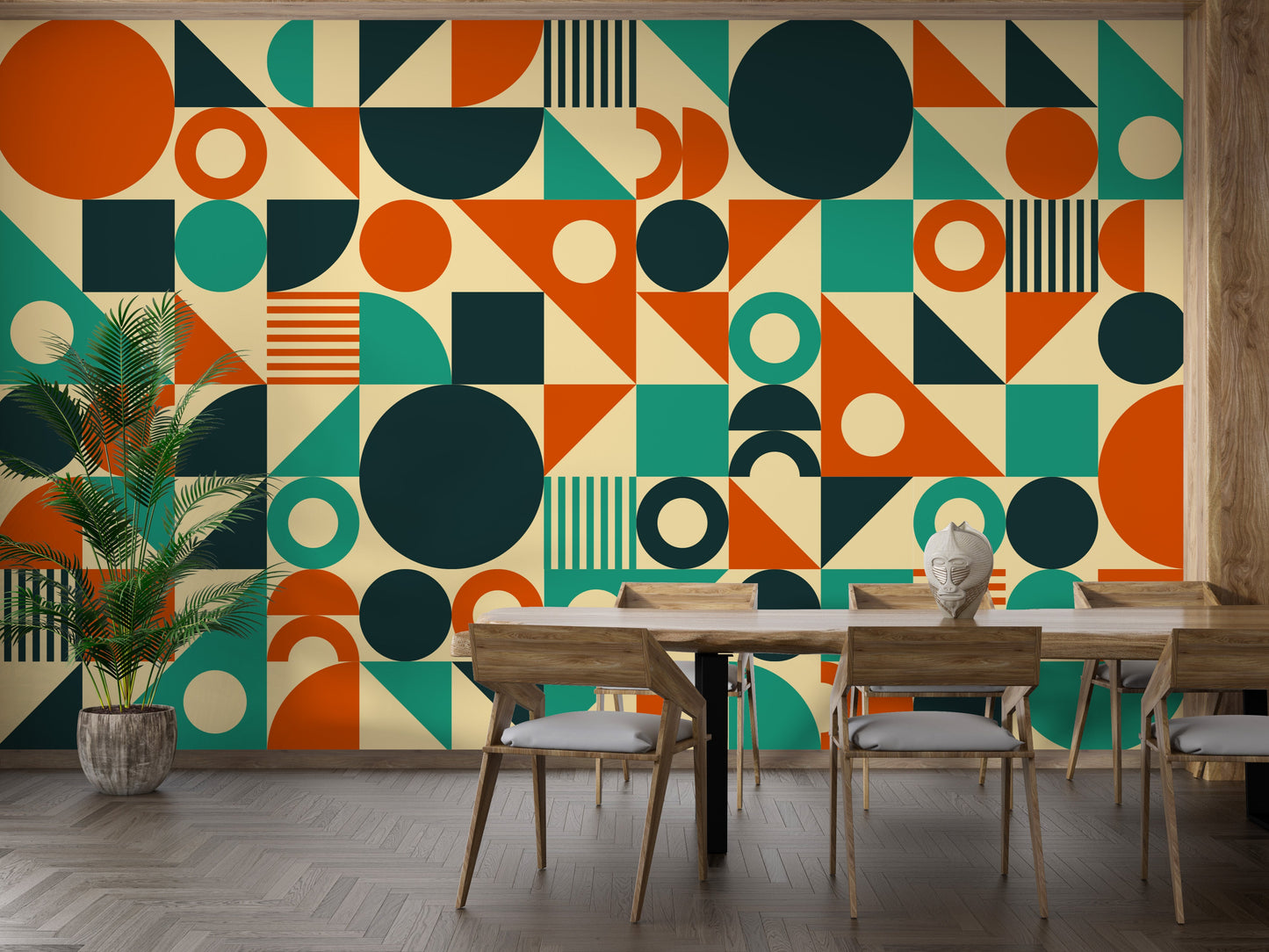 Orange & Green Mid Century Wallpaper Murals - Giffywalls