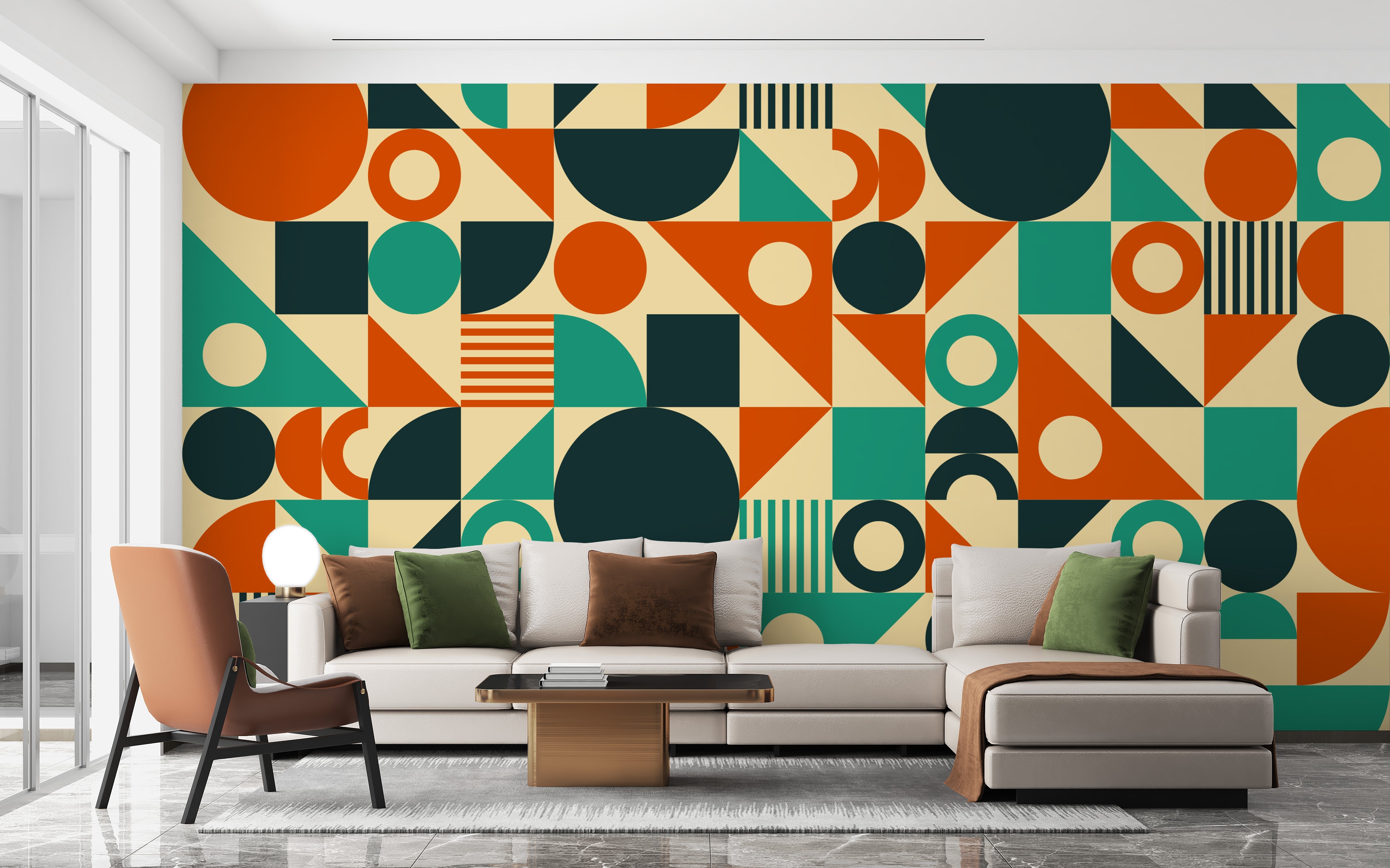 Orange & Green Mid Century Wallpaper Murals - Giffywalls