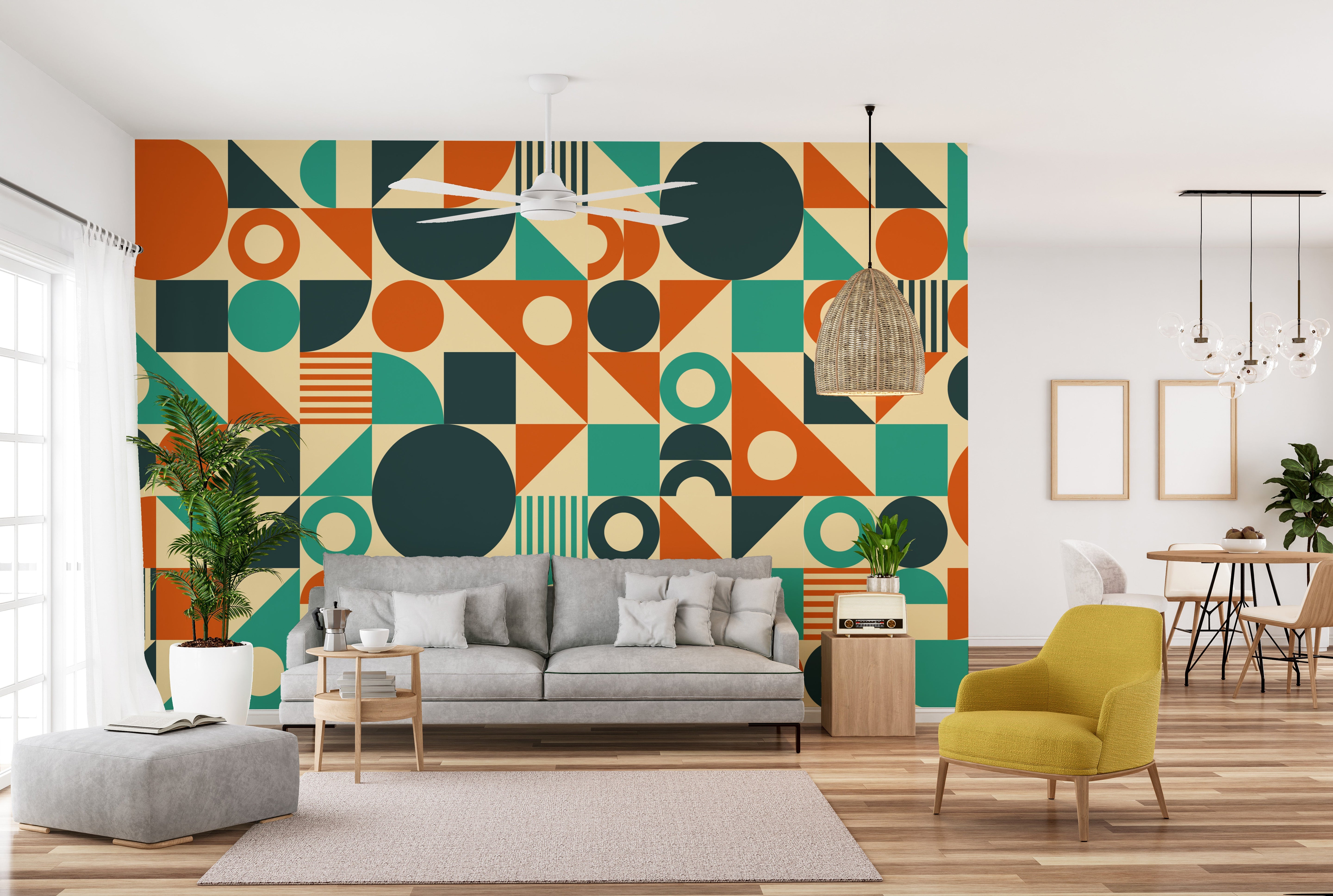 Orange & Green Mid Century Wallpaper Murals - Giffywalls