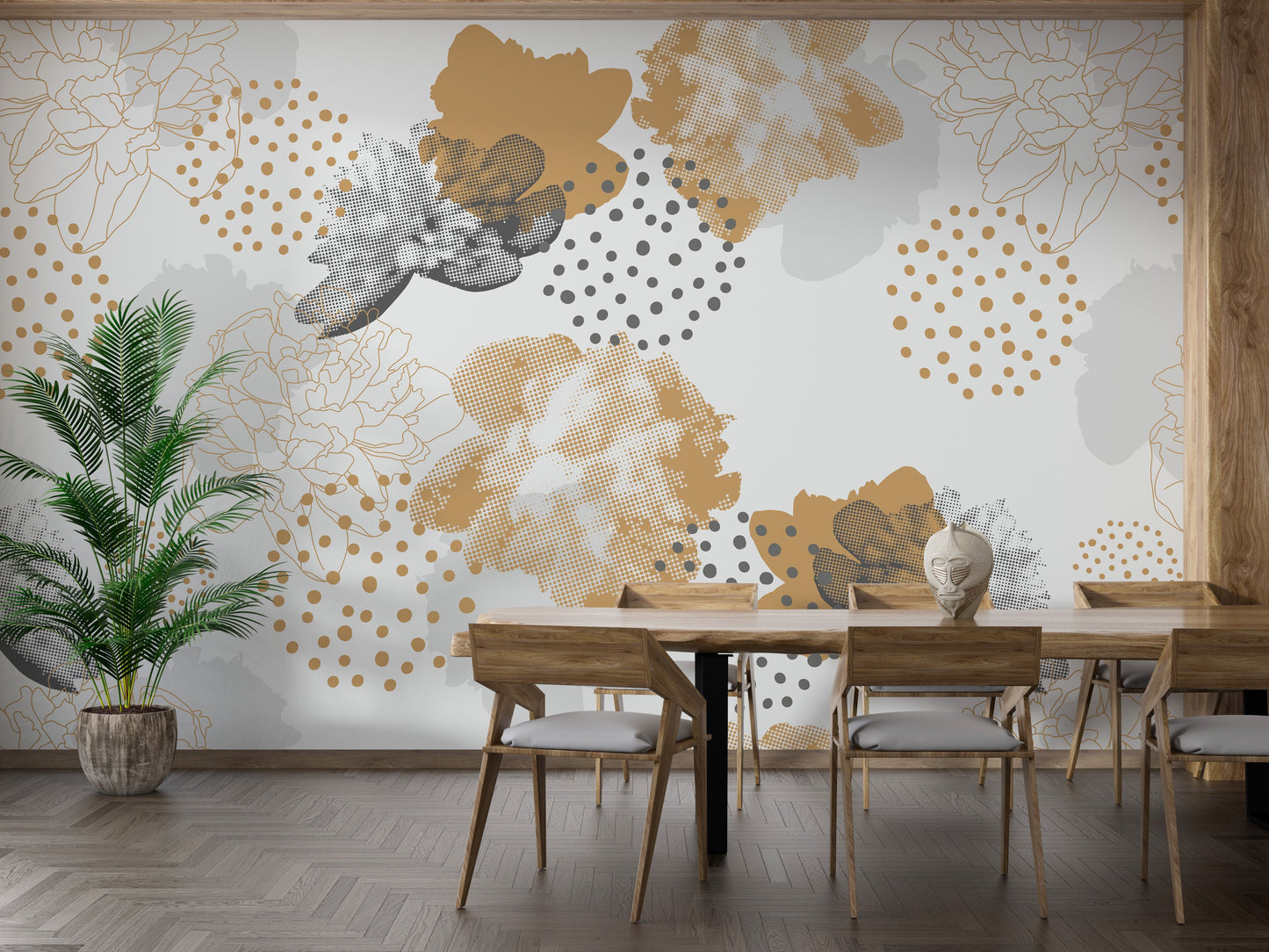 Gold Black Modern Floral Wallpaper Murals - Giffywalls