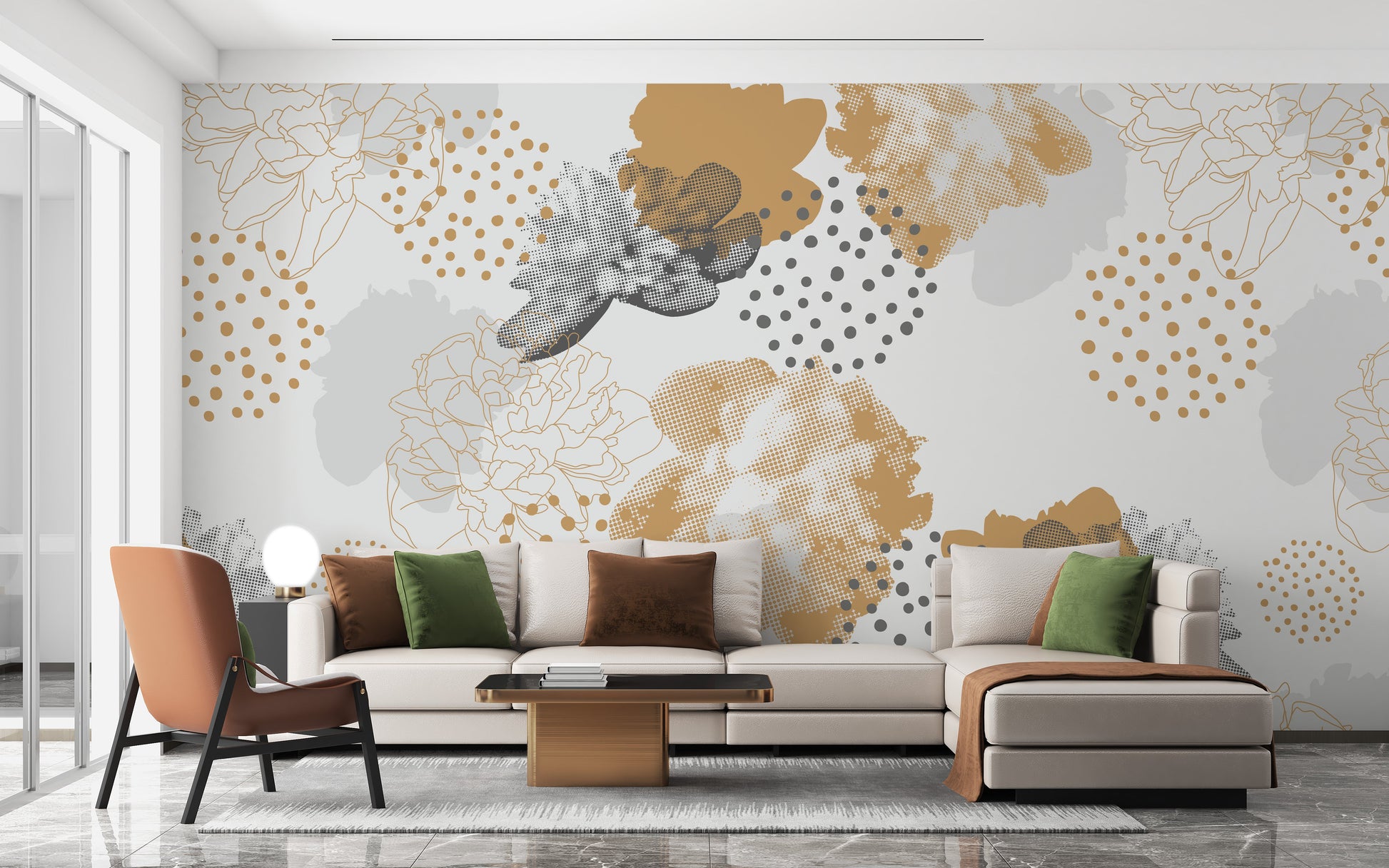 Luxurious black gold floral wallpaper mural